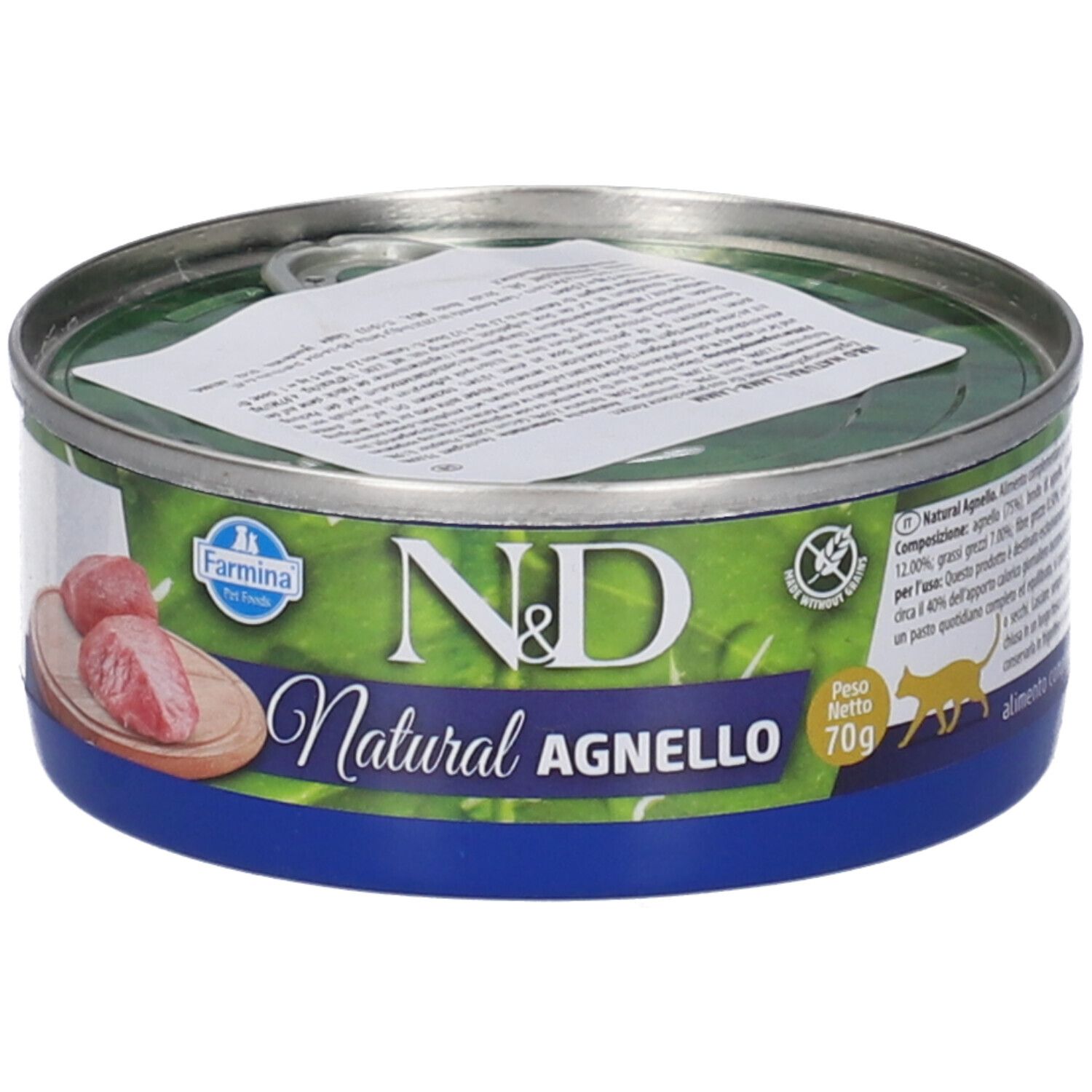 Farmina N&D Natural Agnello cibo umido per gatti, lattina da 70g con agnello.
