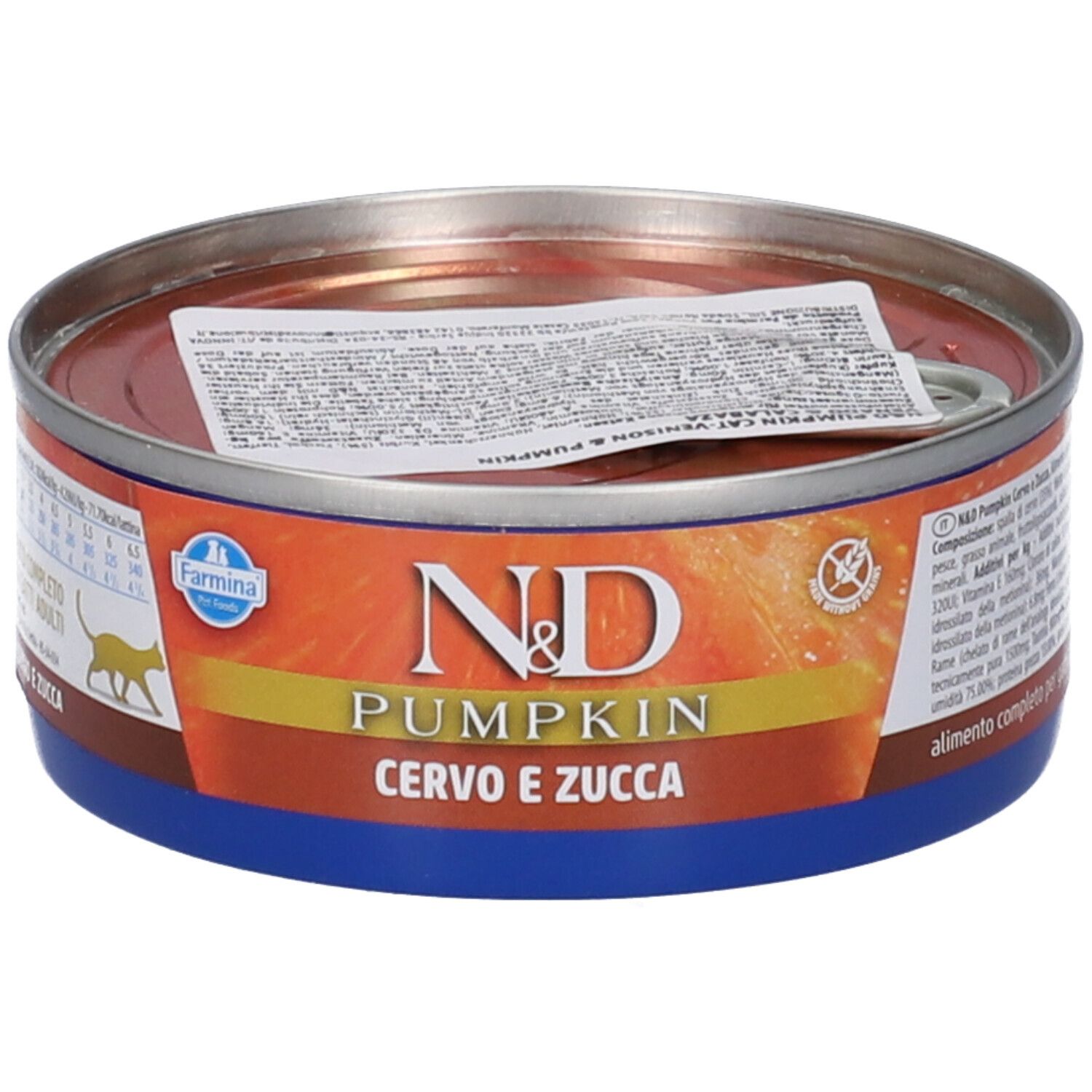 Cibo per gatti Farmina N&D Pumpkin, cinghiale, zucca e mela, lattina da 70g.