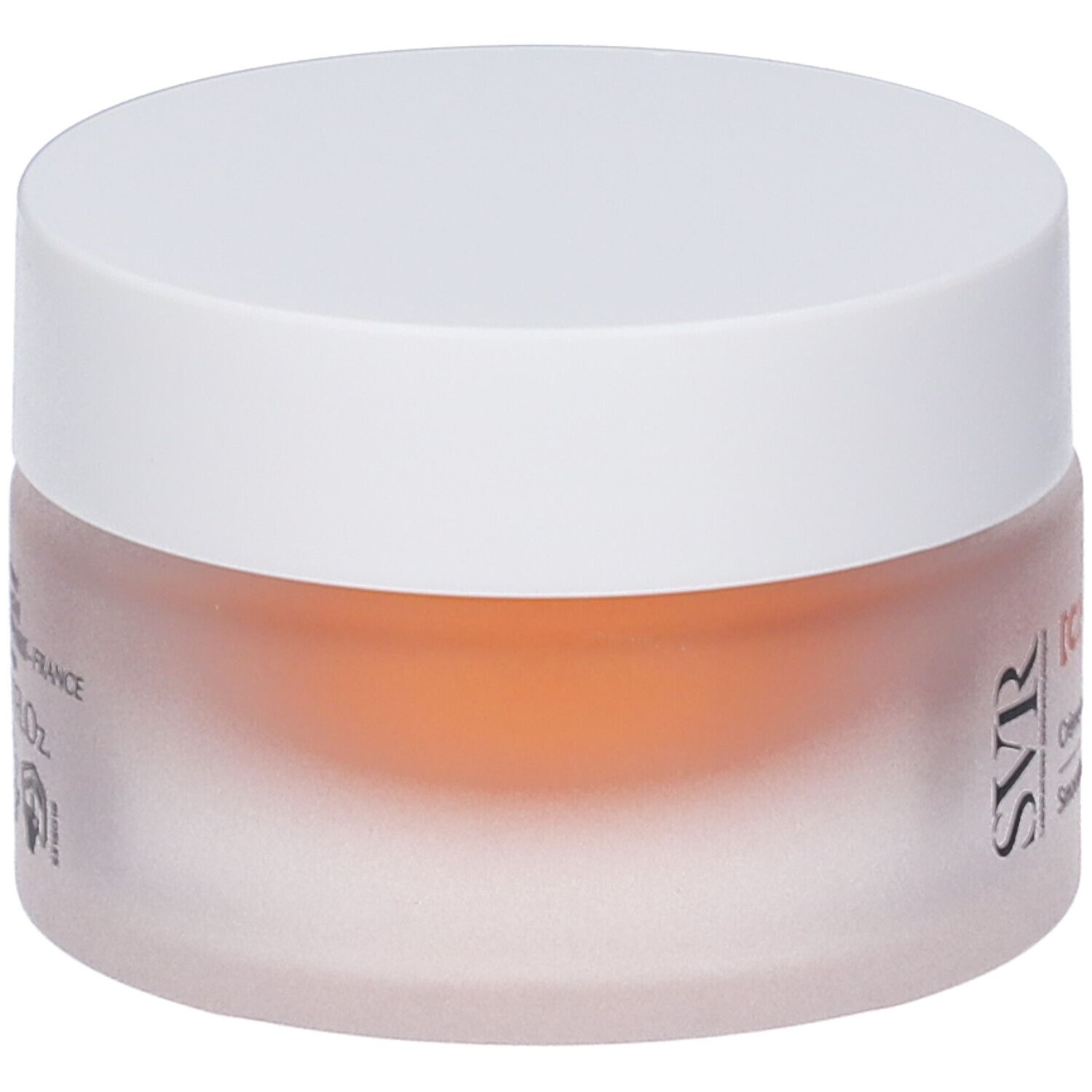 Vasetto di crema con coperchio bianco. Scritta: [C20] BIOTIC, SVR. Crème uniformisante lissante, Smoothing unifying cream.