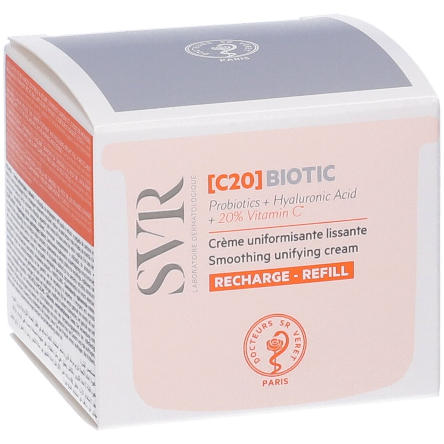 Confezione [C20] BIOTIC REFILL. Testo: Crema uniformisante lissante. Marchio SVR.