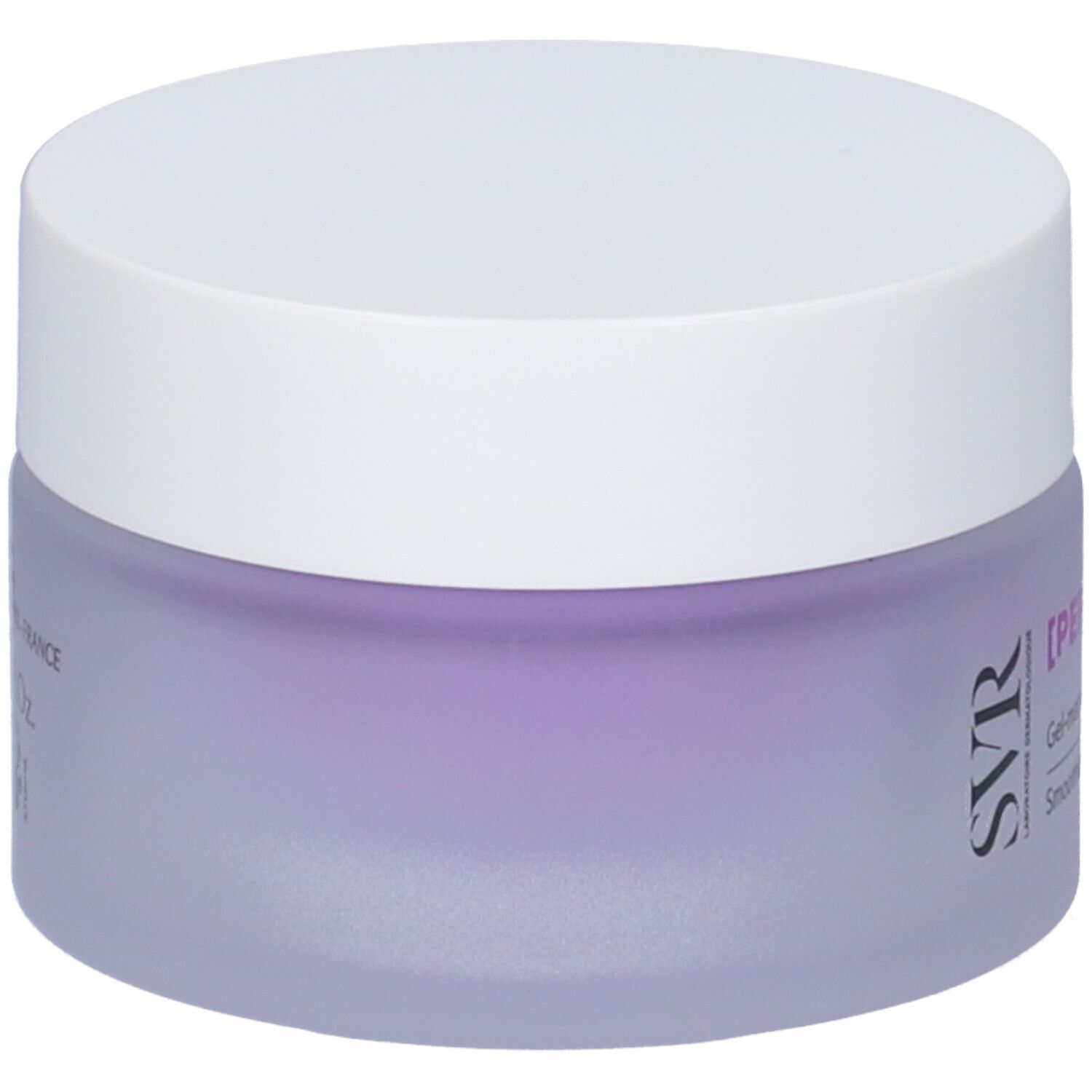 Vaso di crema con coperchio bianco. Scritta: [PEPTI] BIOTIC, Gel-mat retexturisant lissant, Smoothing retexturising matt gel.