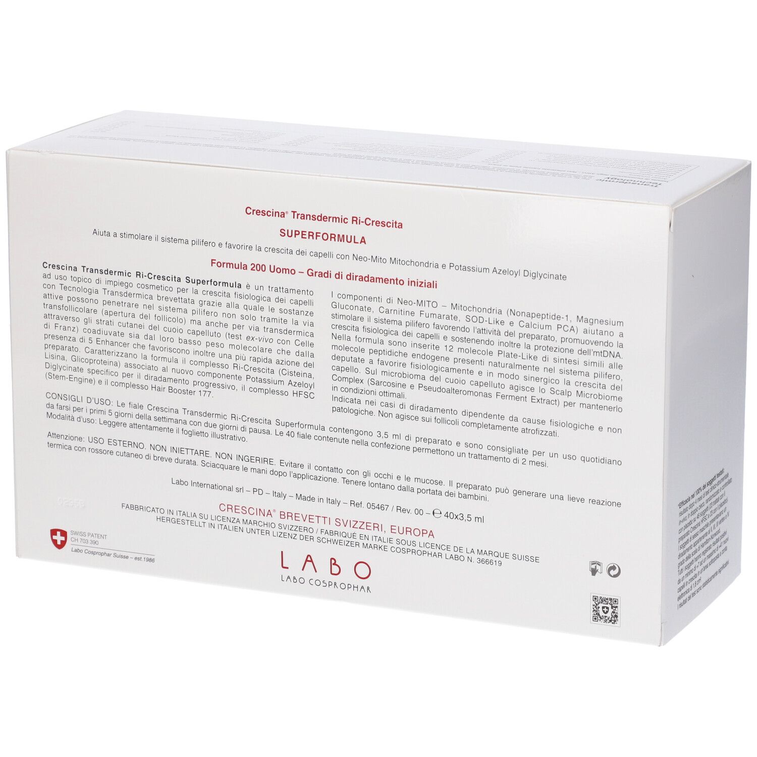 Crescina Ri Crescita Super Formula 200 Uomo 40 Fiale 3,5 ml