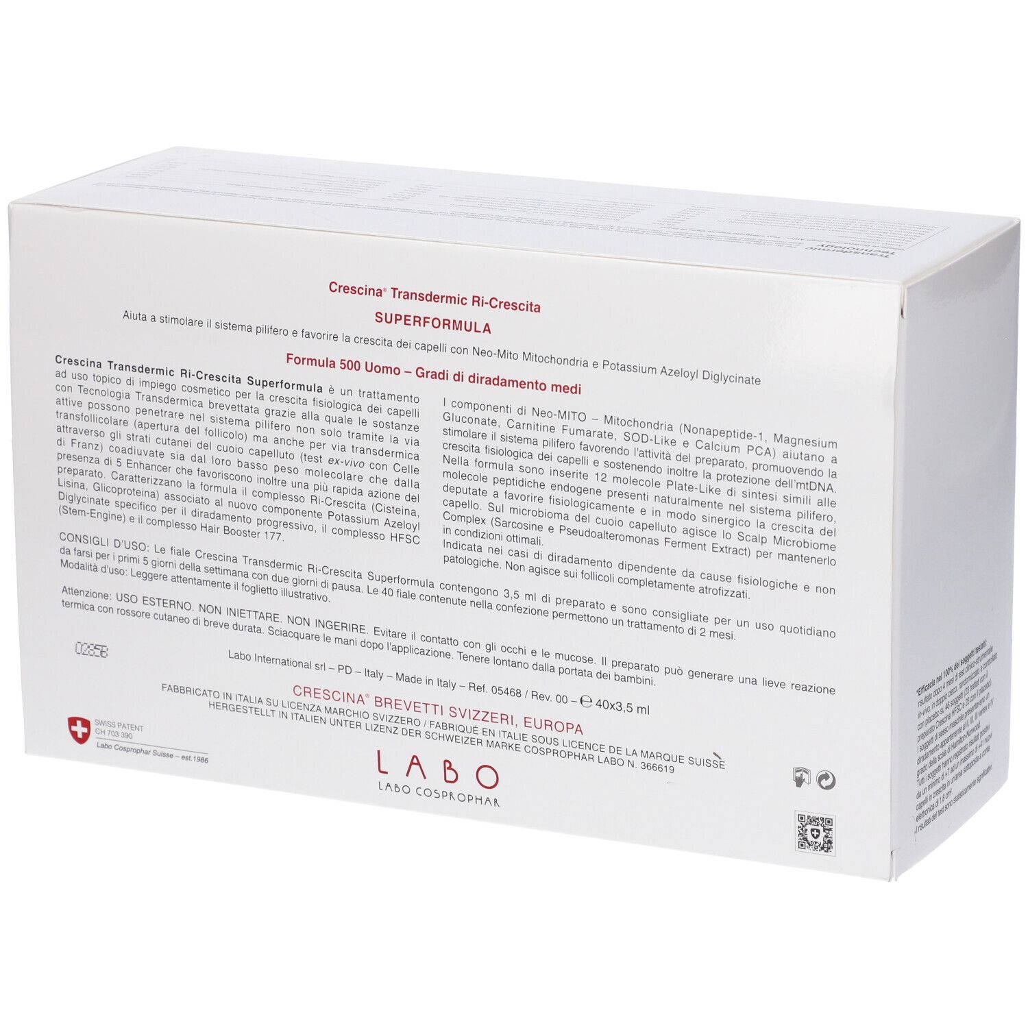 Crescina Ri Crescita Super Formula 500 Uomo 40 Fiale 3,5 ml