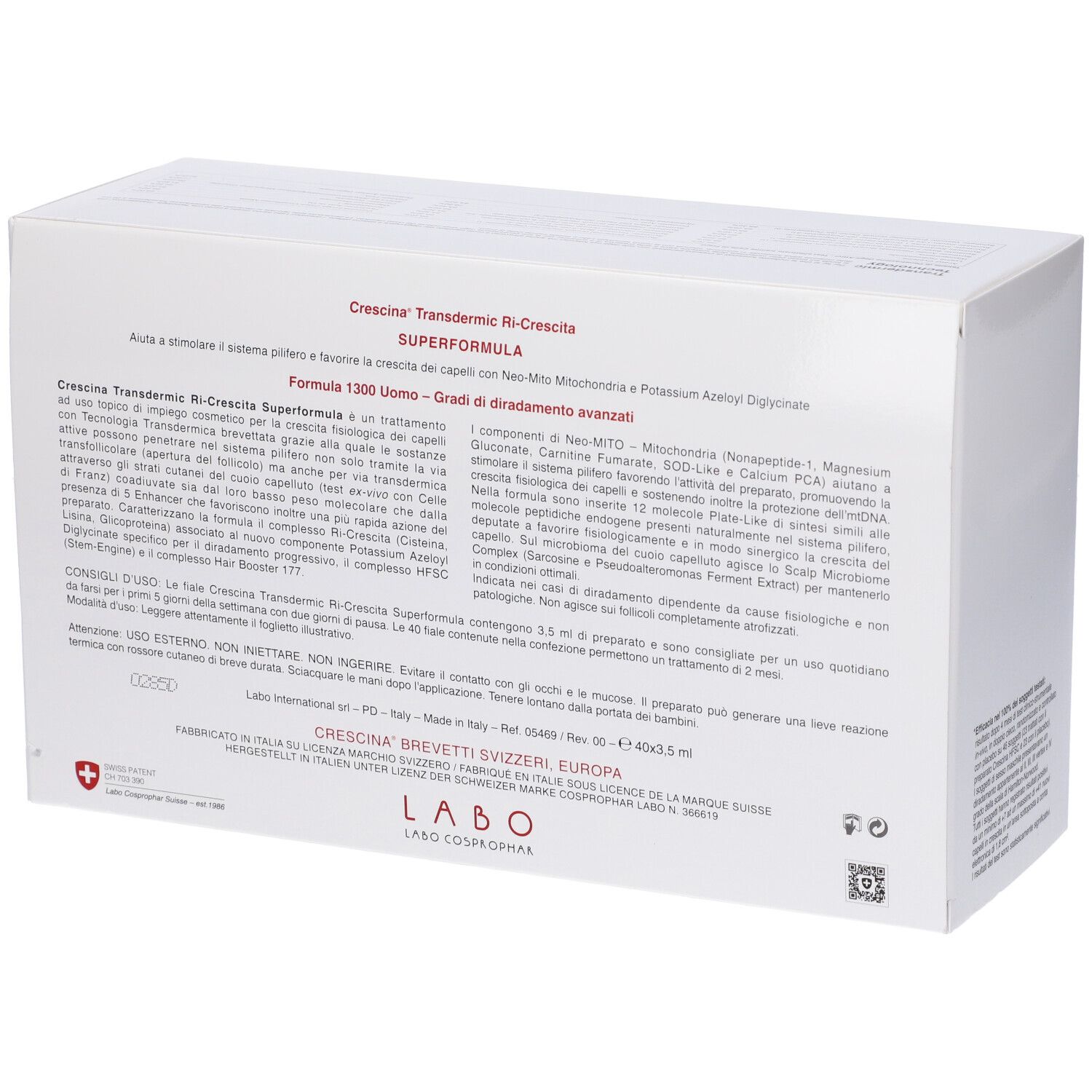 Crescina Ri Crescita Super Formula 1300 Uomo 40 Fiale 3,5 ml