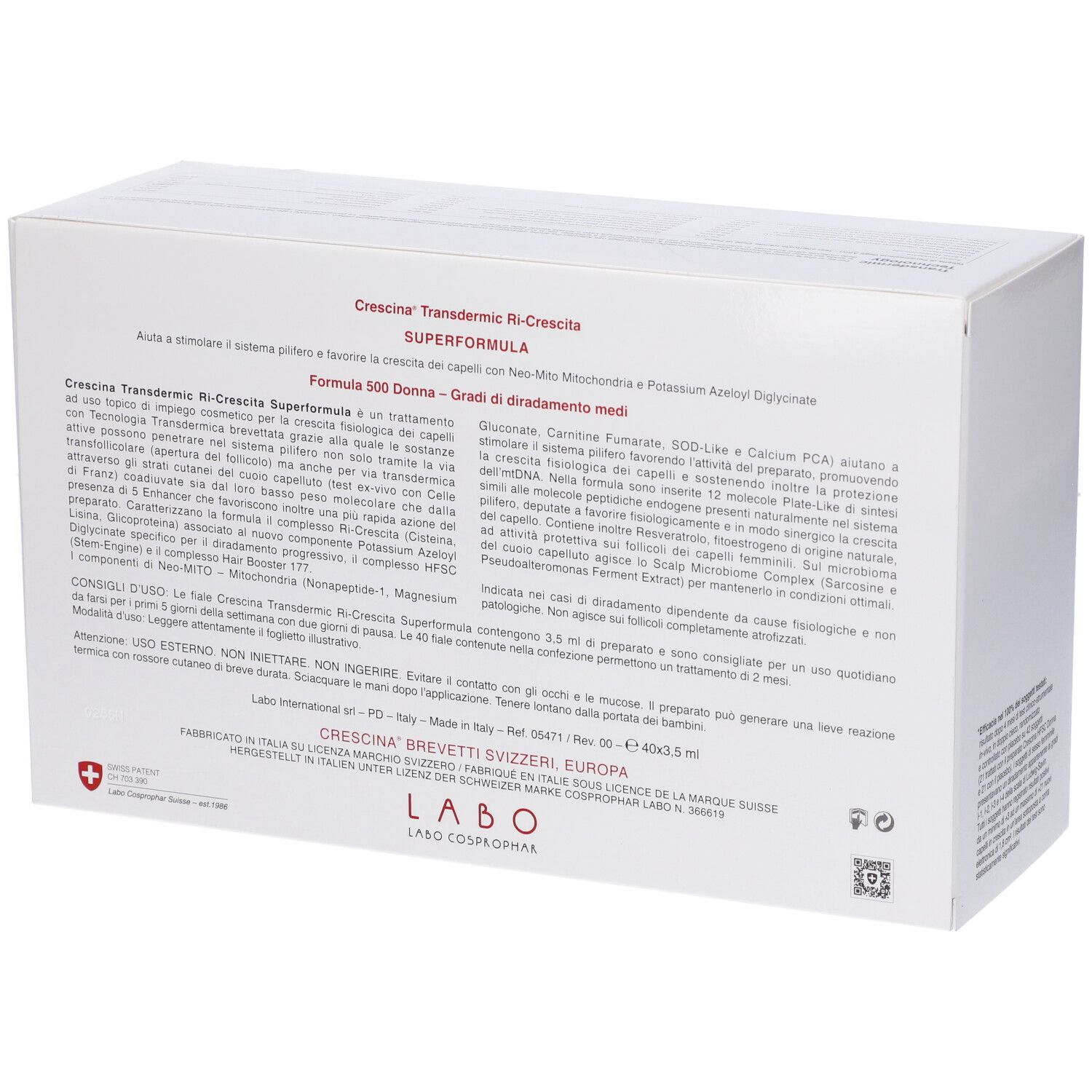 Crescina Ri Crescita Super Formula 500 Donna 40 Fiale 3,5 ml