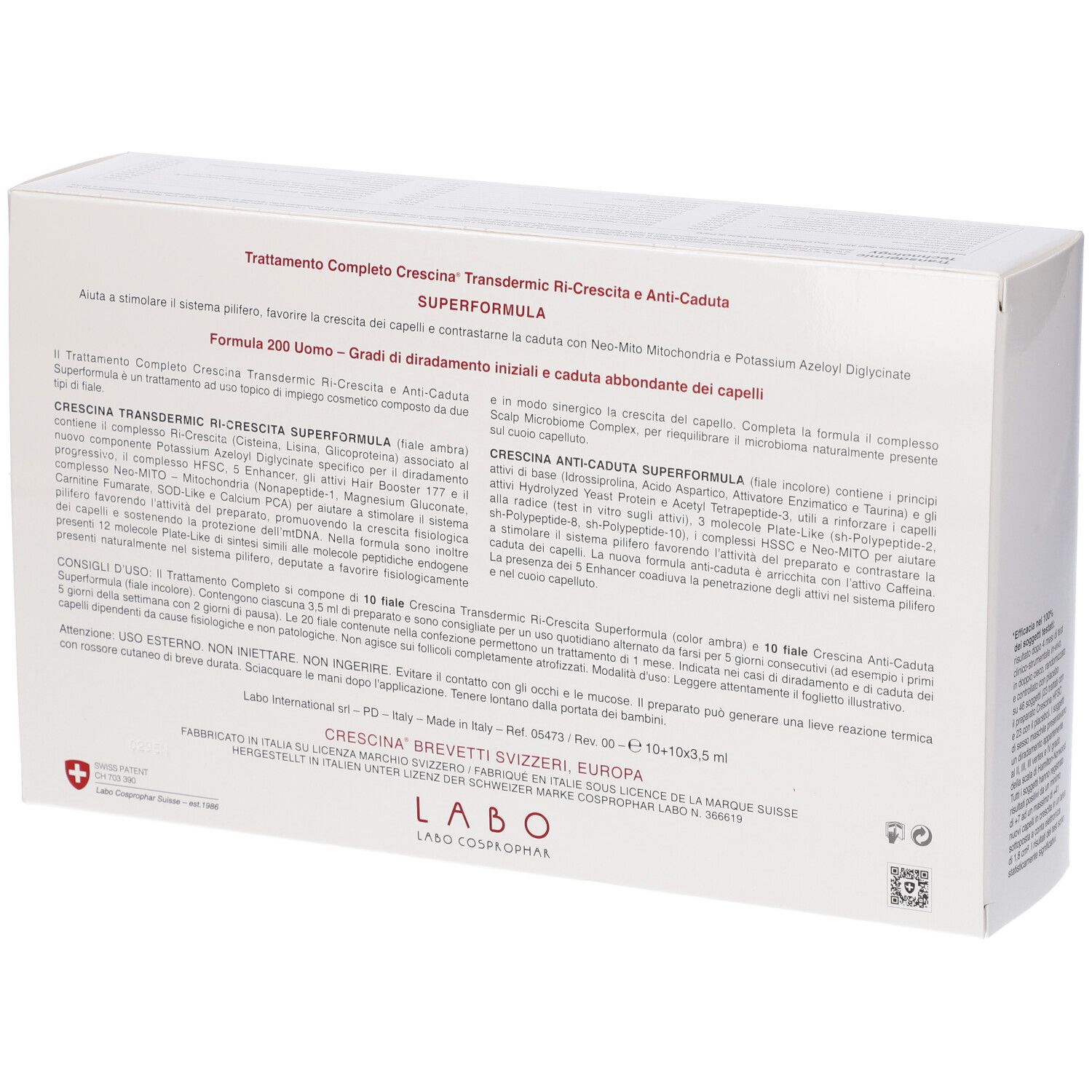Crescina Ri Crescita Super Formula 200 Uomo Tc 10+10 Fiale 3,5 ml