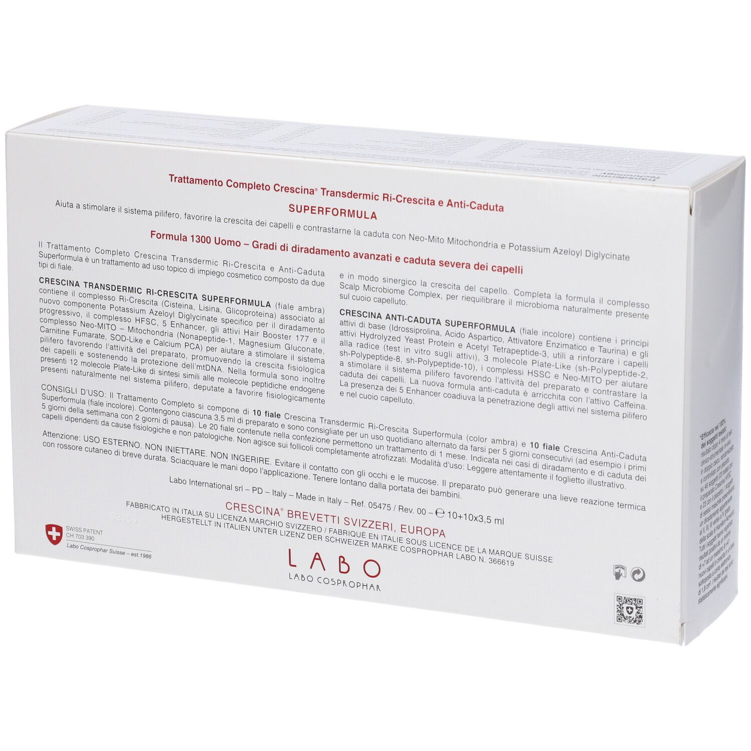 Crescina Ri Crescita Super Formula 1300 Uomo Tc 10+10 Fiale 3,5 ml