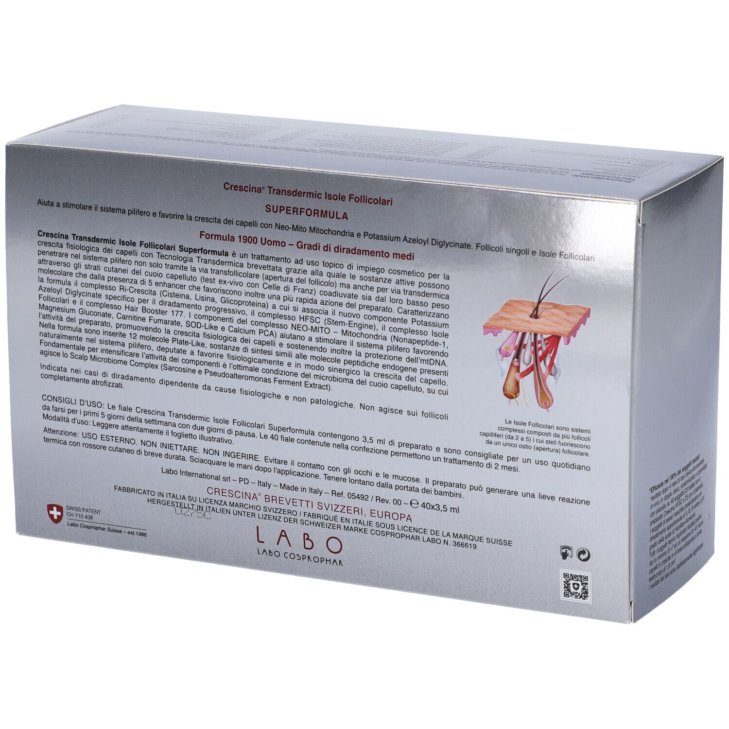Crescina Isole Follicolari Super Formula 1900 Uomo 40 Fiale 3,5 ml