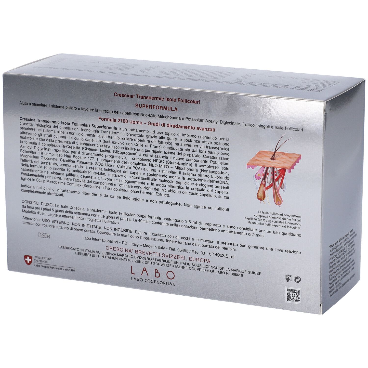 Crescina Isole Follicolari Super Formula 2100 Uomo 40 Fiale 3,5 ml