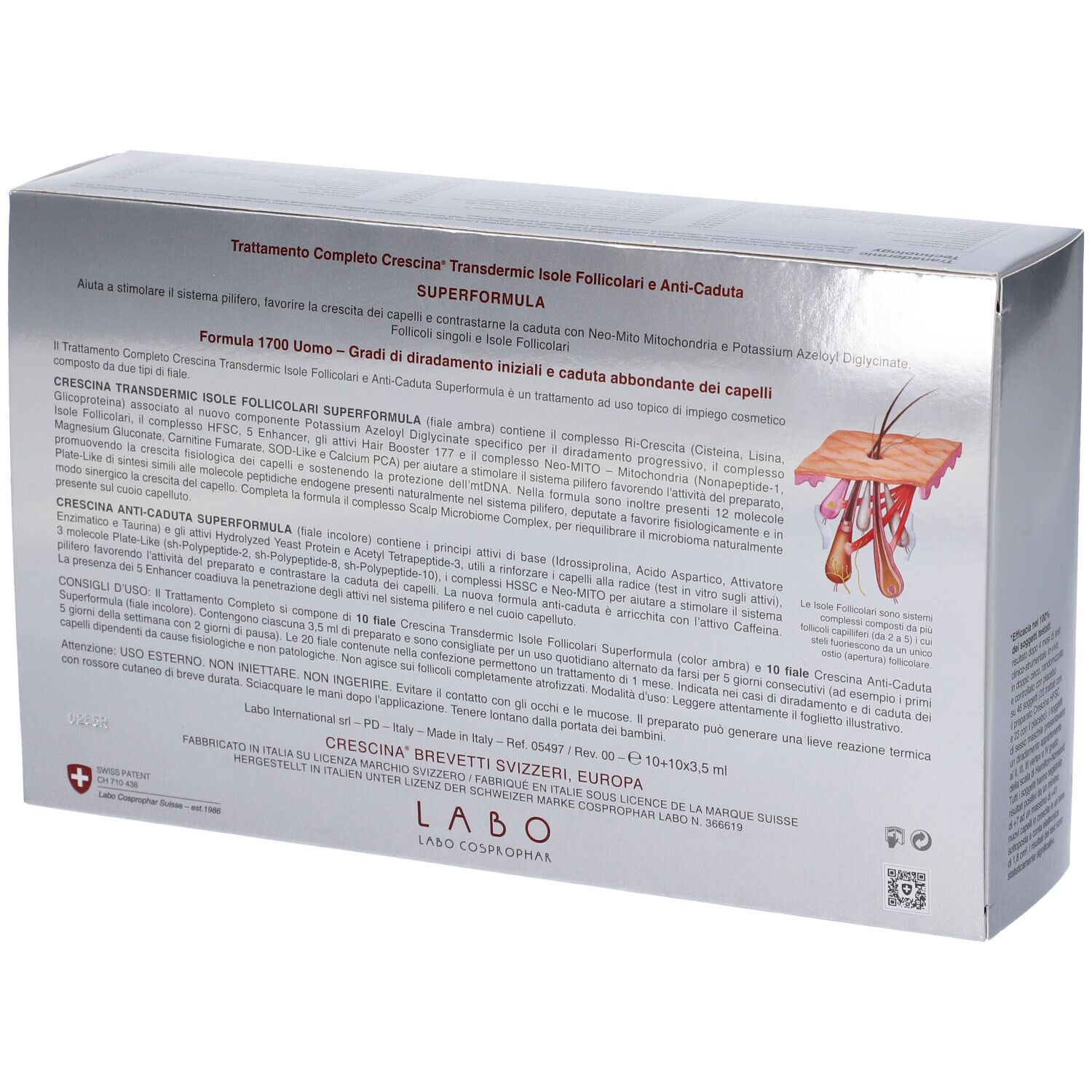 Crescina Isole Follicolari Super Formula 1700 Uomo Tc 10+10 Fiale 3,5 ml