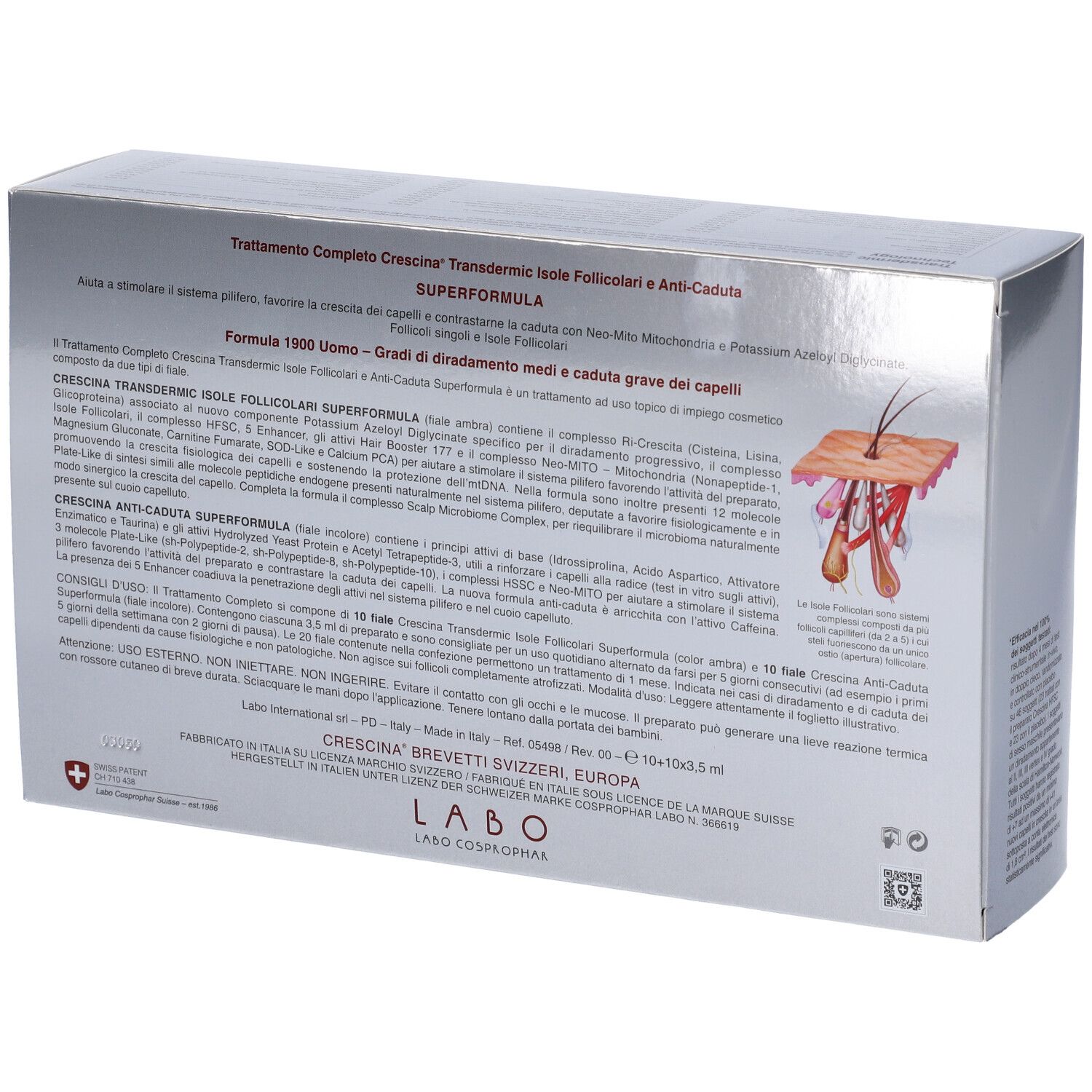 Crescina Isole Follicolari Super Formula 1900 Uomo Tc 10+10 Fiale 3,5 ml
