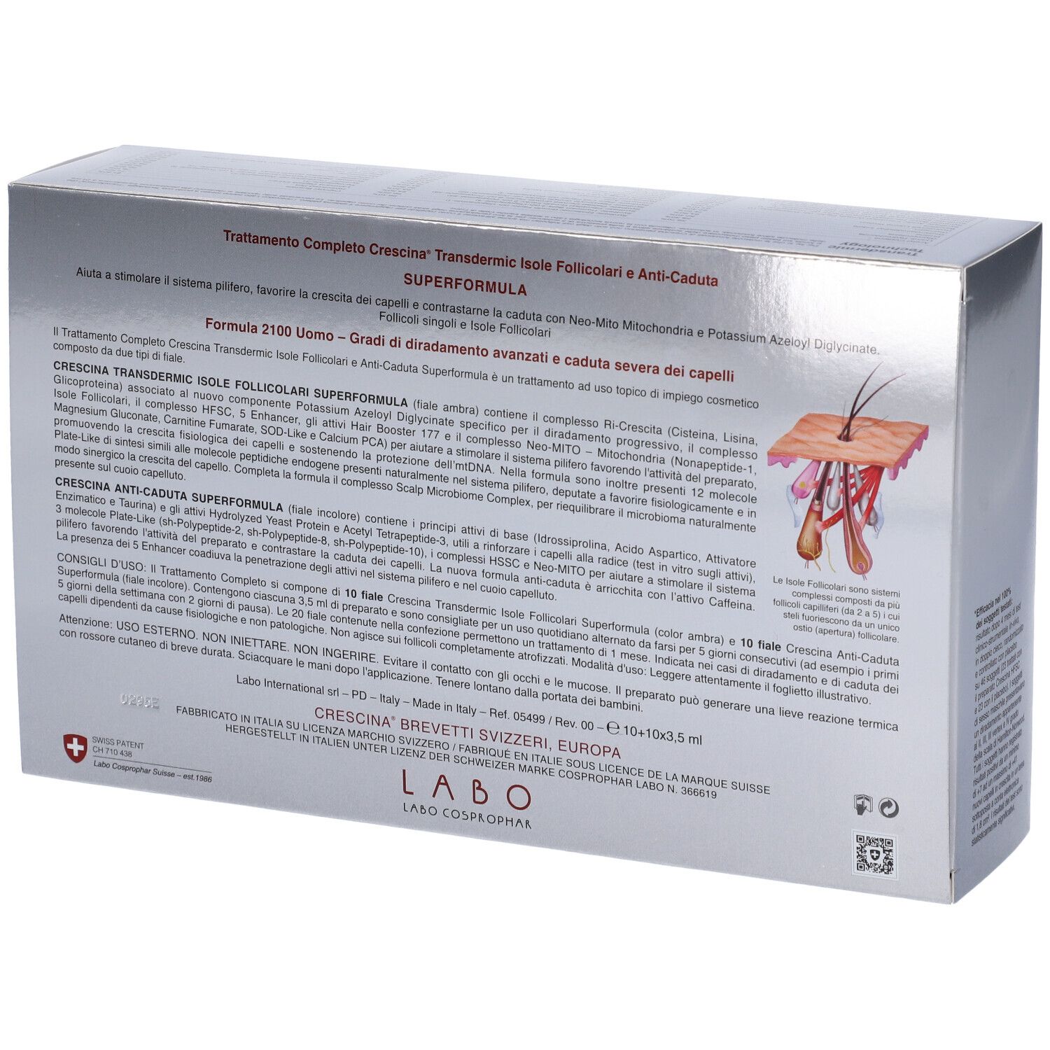 Crescina Isole Follicolari Super Formula 2100 Uomo Tc 10+10 Fiale 3,5 ml
