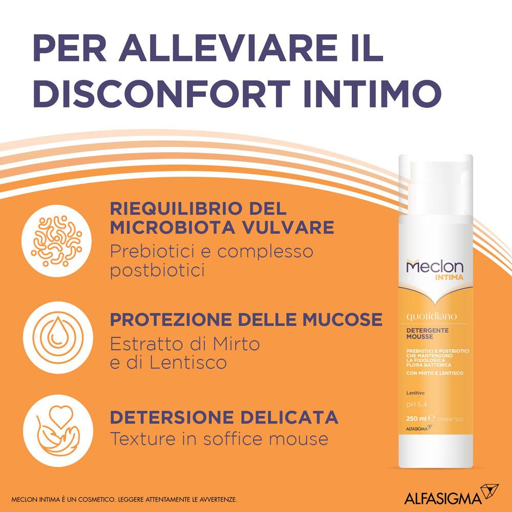 Mousse Meclon Intima: Riequilibrio flora, protezione mucose.