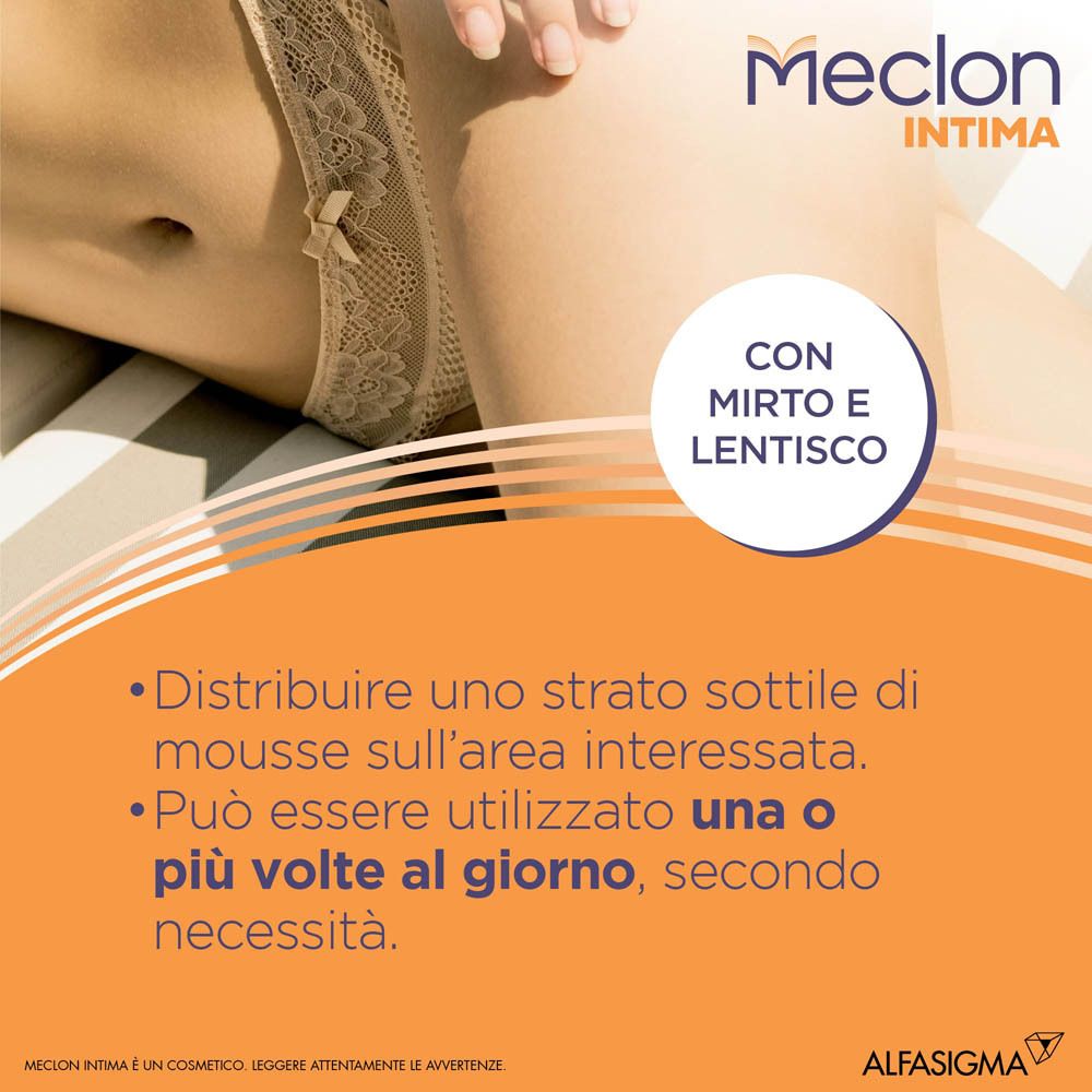 Mousse Meclon Intima con ingredienti e istruzioni.