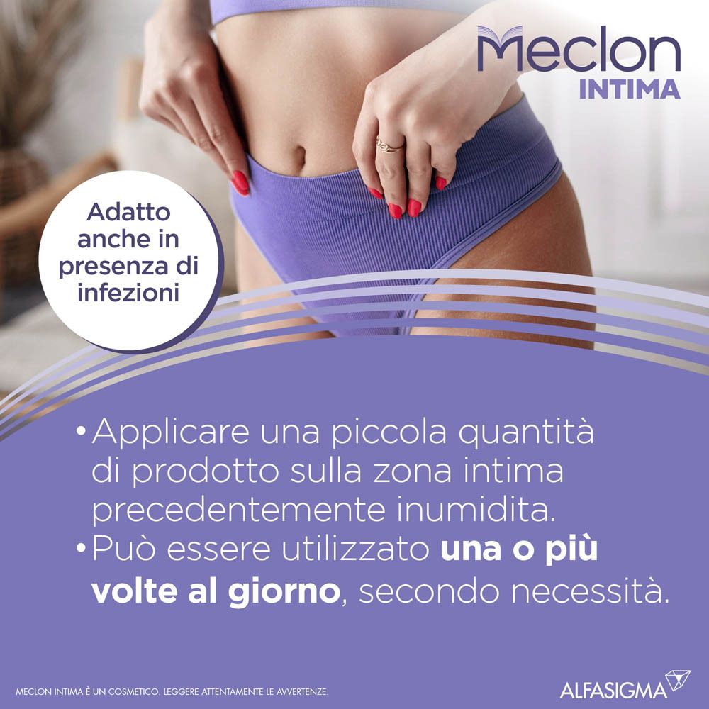 Istruzioni per l'uso del detergente intimo Meclon Intima Controllo Attivo.