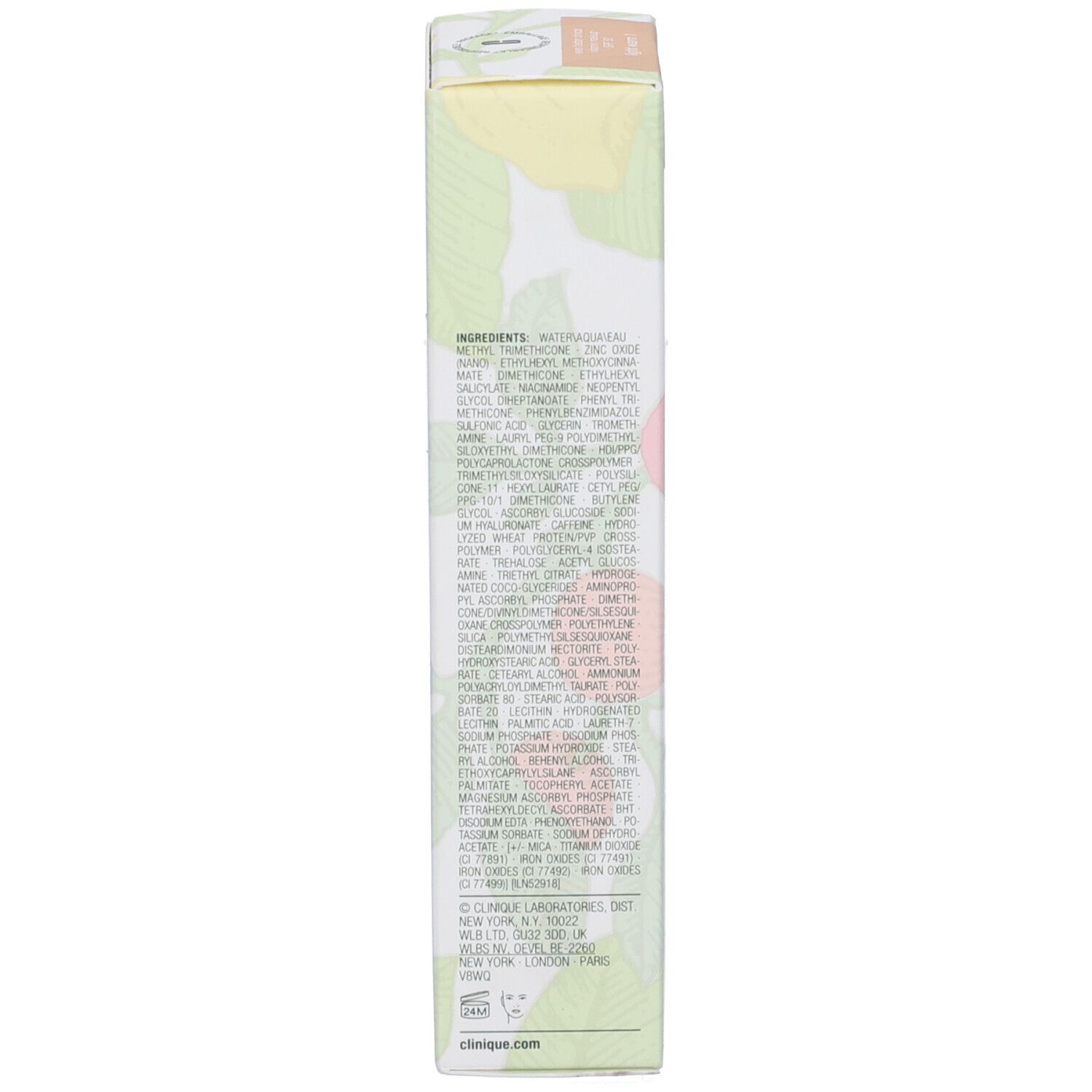 Lato della confezione Clinique Even Better Clinical Vitamin Makeup. Ingredienti e informazioni del produttore.