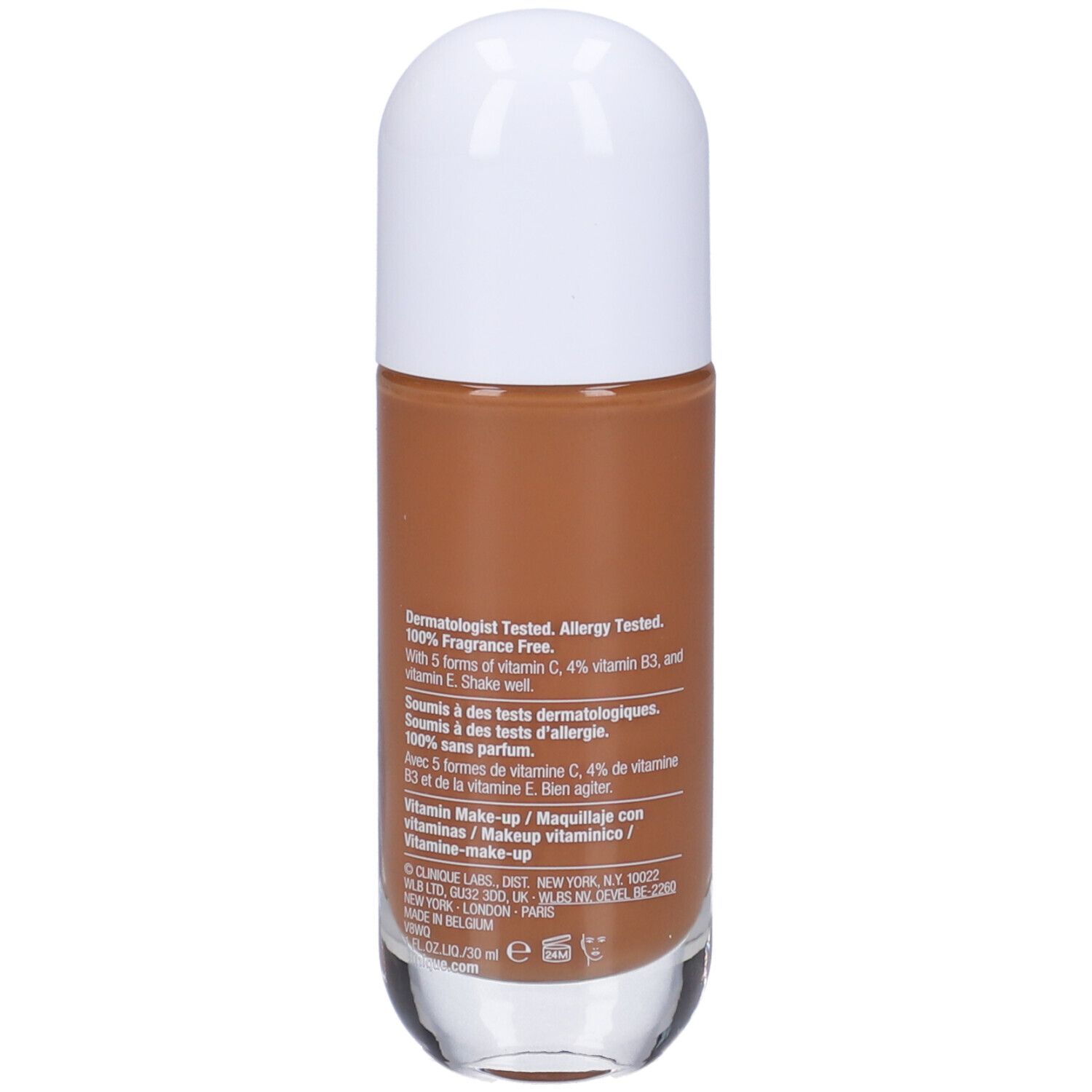 Retro flacone Clinique Even Better Clinical Vitamin Makeup. Testo: ingredienti, testato dermatologicamente.