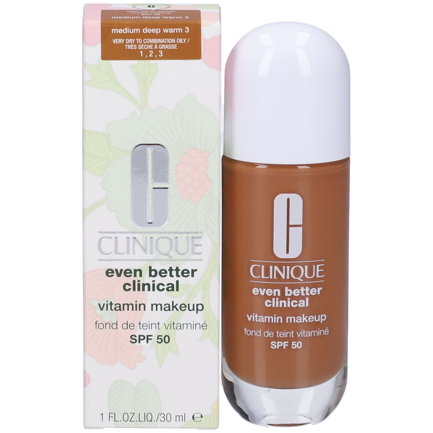 Clinique Even Better Clinical Vitamin Makeup e confezione. Colore: Deep Warm 3. SPF 50. 1 FL.OZ.LIQ./30 ml e.