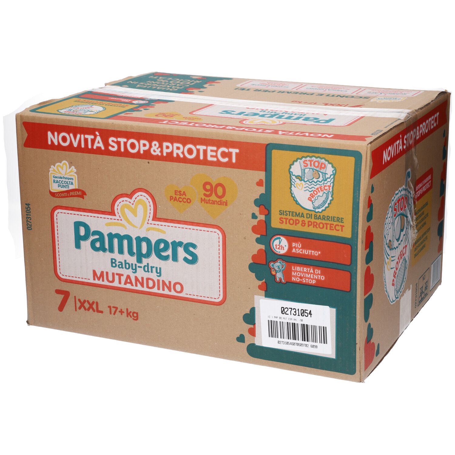 Scatola di Pampers Baby-dry Mutandino. Confezione da 90 pannolini. XXL, 17+ kg. Stop & Protect.