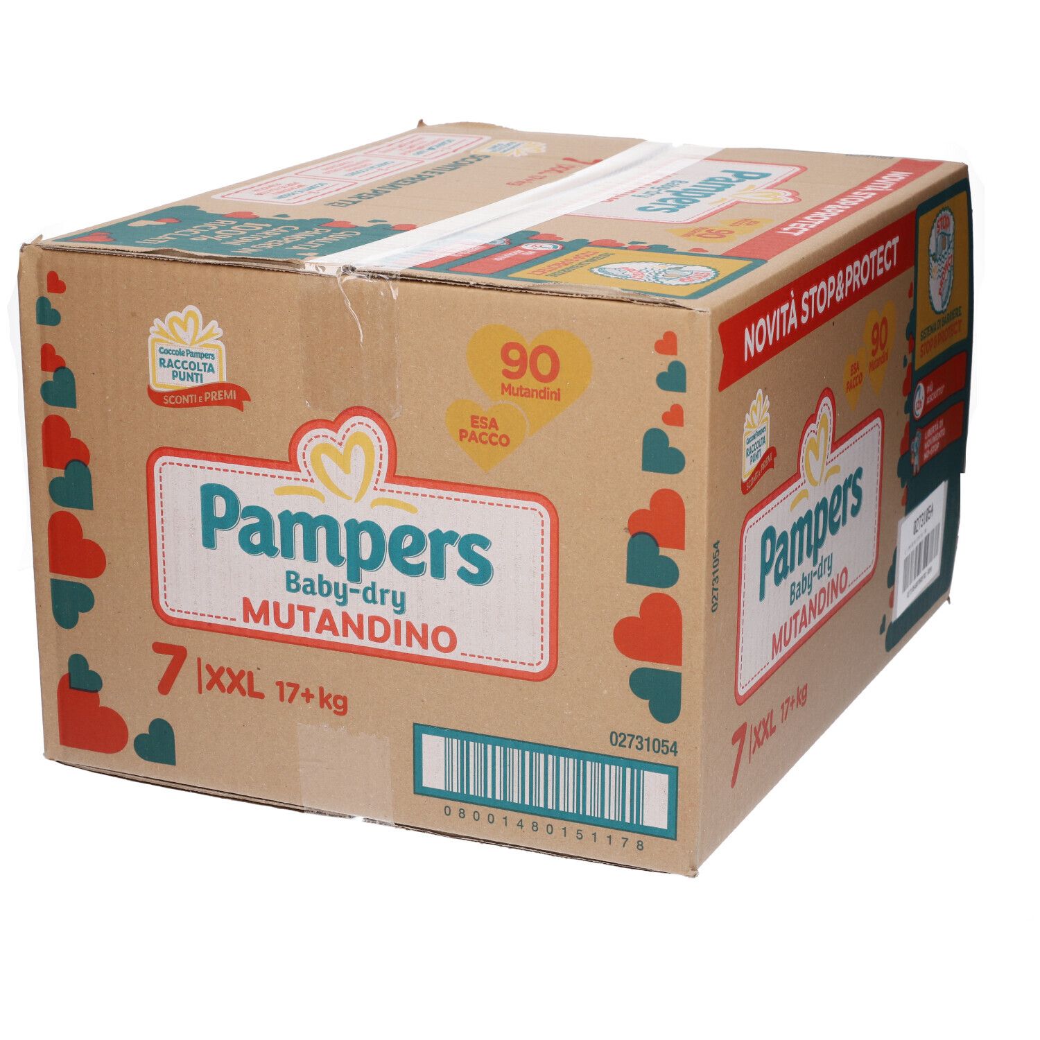 Scatola di Pampers Baby-dry Mutandino. Confezione da 90 pannolini. XXL, 17+ kg. Stop & Protect.