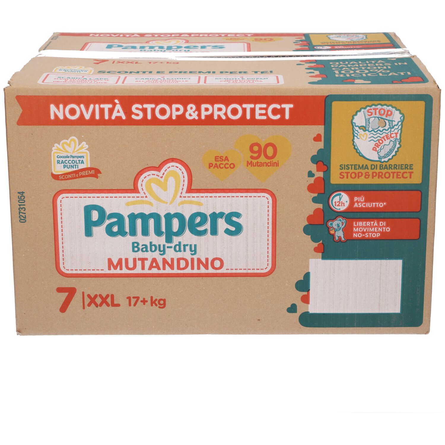 Scatola di Pampers Baby-dry Mutandino. Confezione da 90 pannolini. XXL, 17+ kg. Stop & Protect.