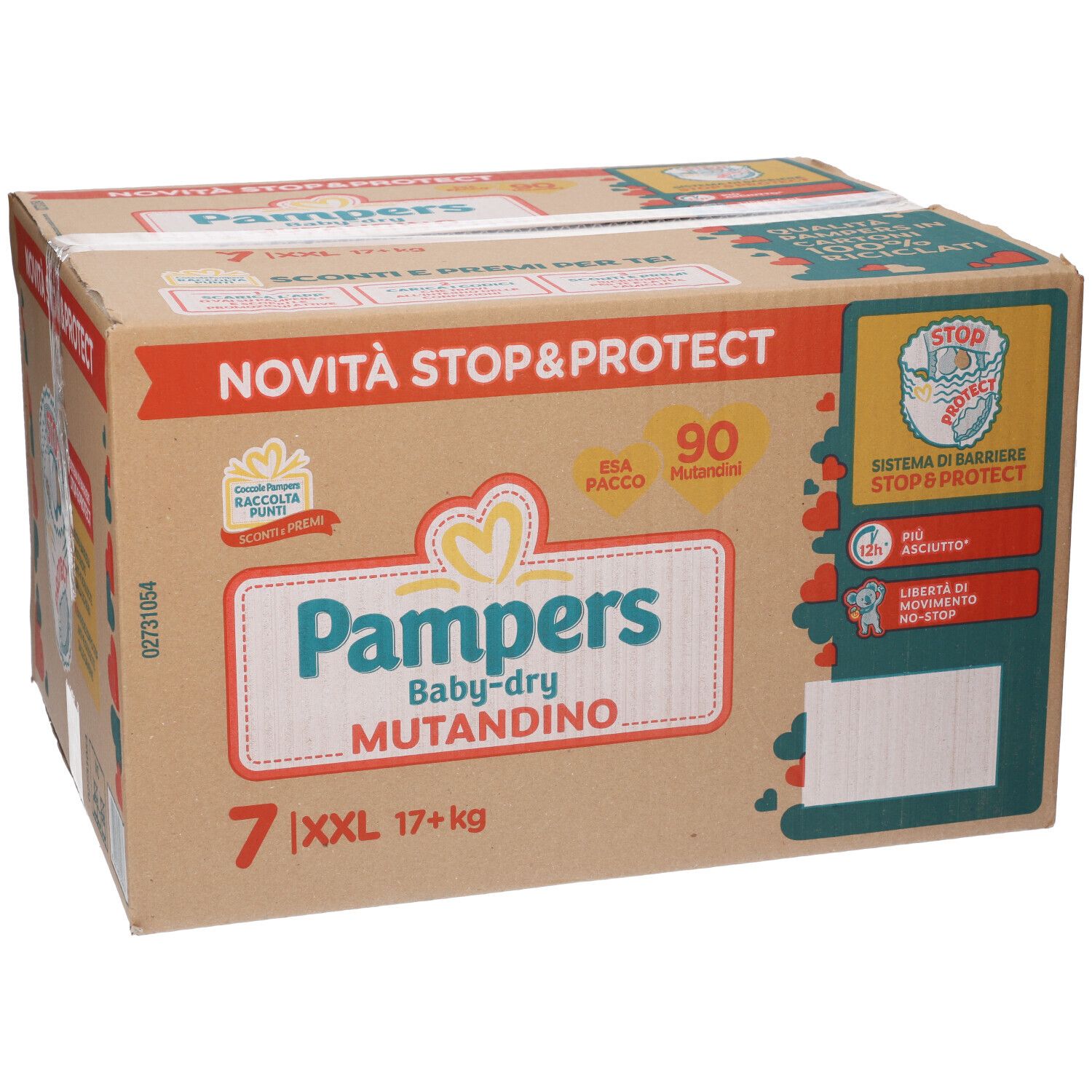 Scatola di Pampers Baby-dry Mutandino. Confezione da 90 pannolini. XXL, 17+ kg. Stop & Protect.