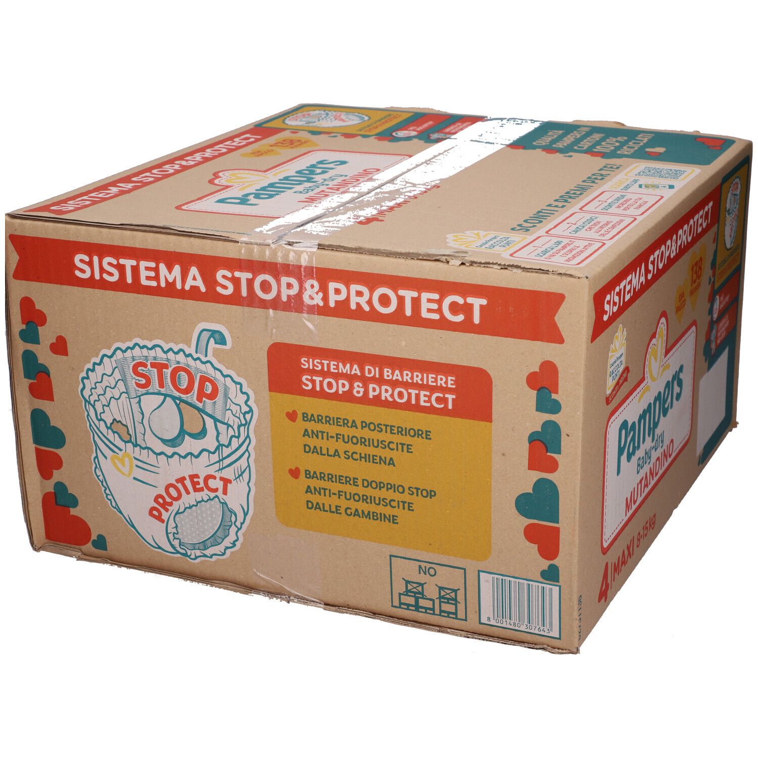Confezione Pampers Baby-dry Mutandino Esa Maxi. Sistema Stop&Protect. Barriera anti-fuoriuscite. 4 Maxi pannolini.