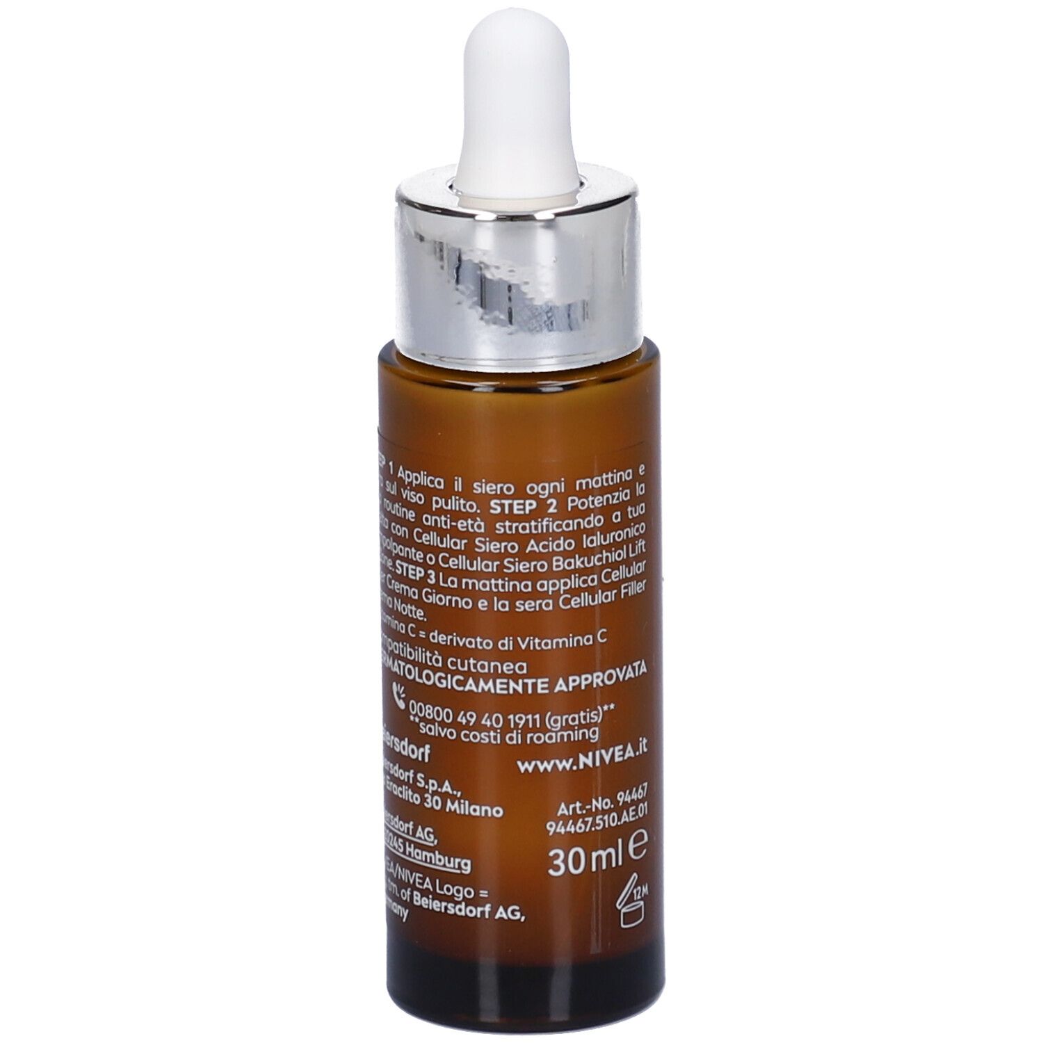 Nivea Cellular Expert Filler Siero Viso Vitamina C Illuminante 30 ml, antirughe e antiossidante