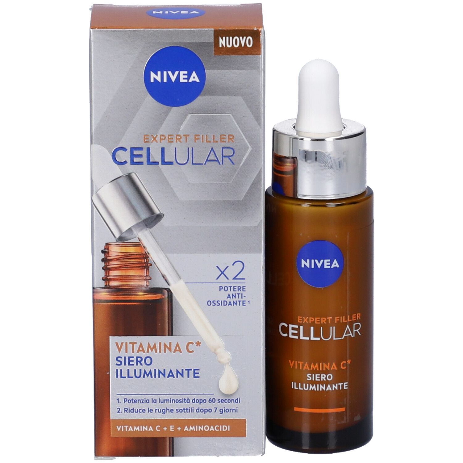 Nivea Cellular Expert Filler Siero Viso Vitamina C Illuminante 30 ml, antirughe e antiossidante