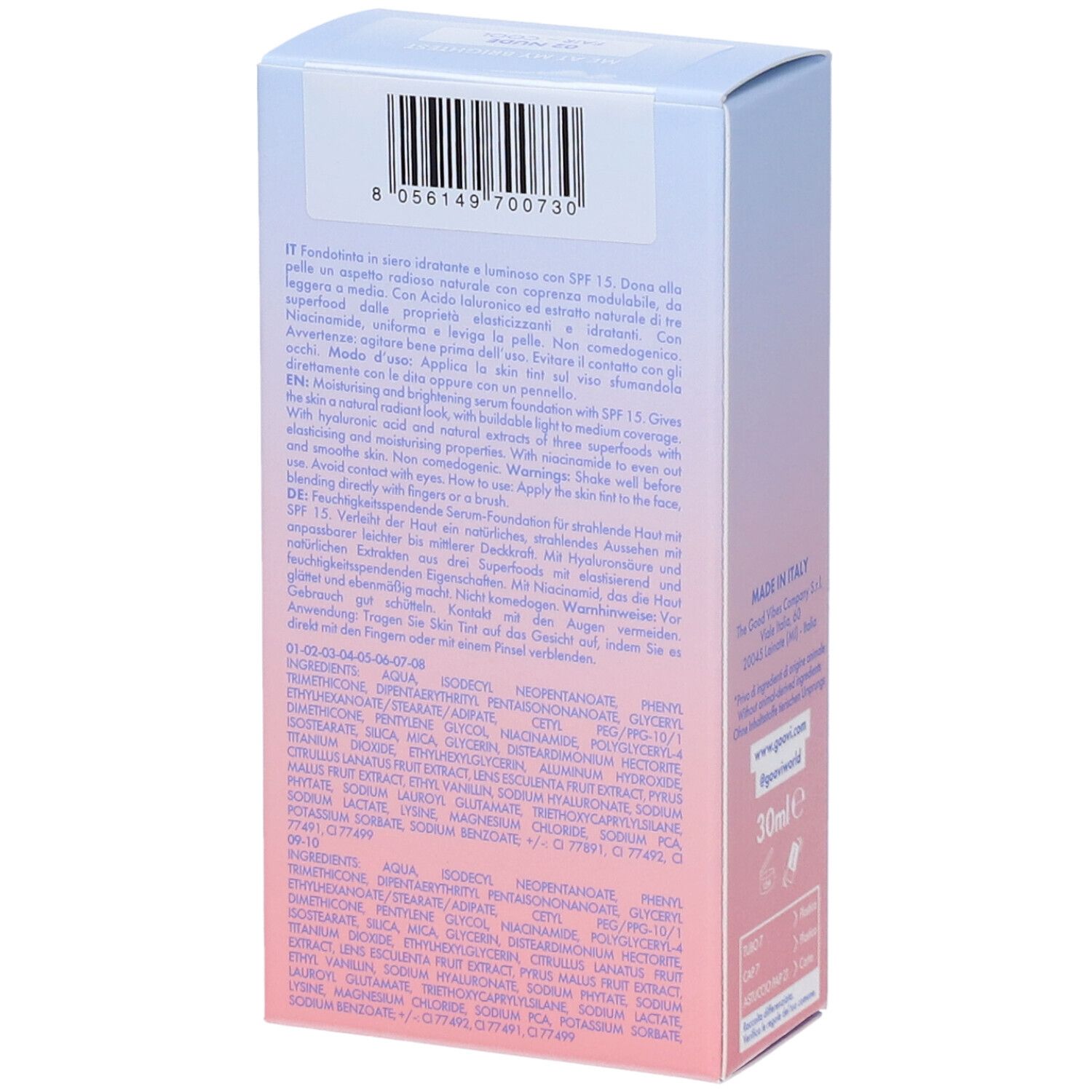 Goovi Me At My Brightest Siero Skin Tint SPF15 Tonalità 02 Nude