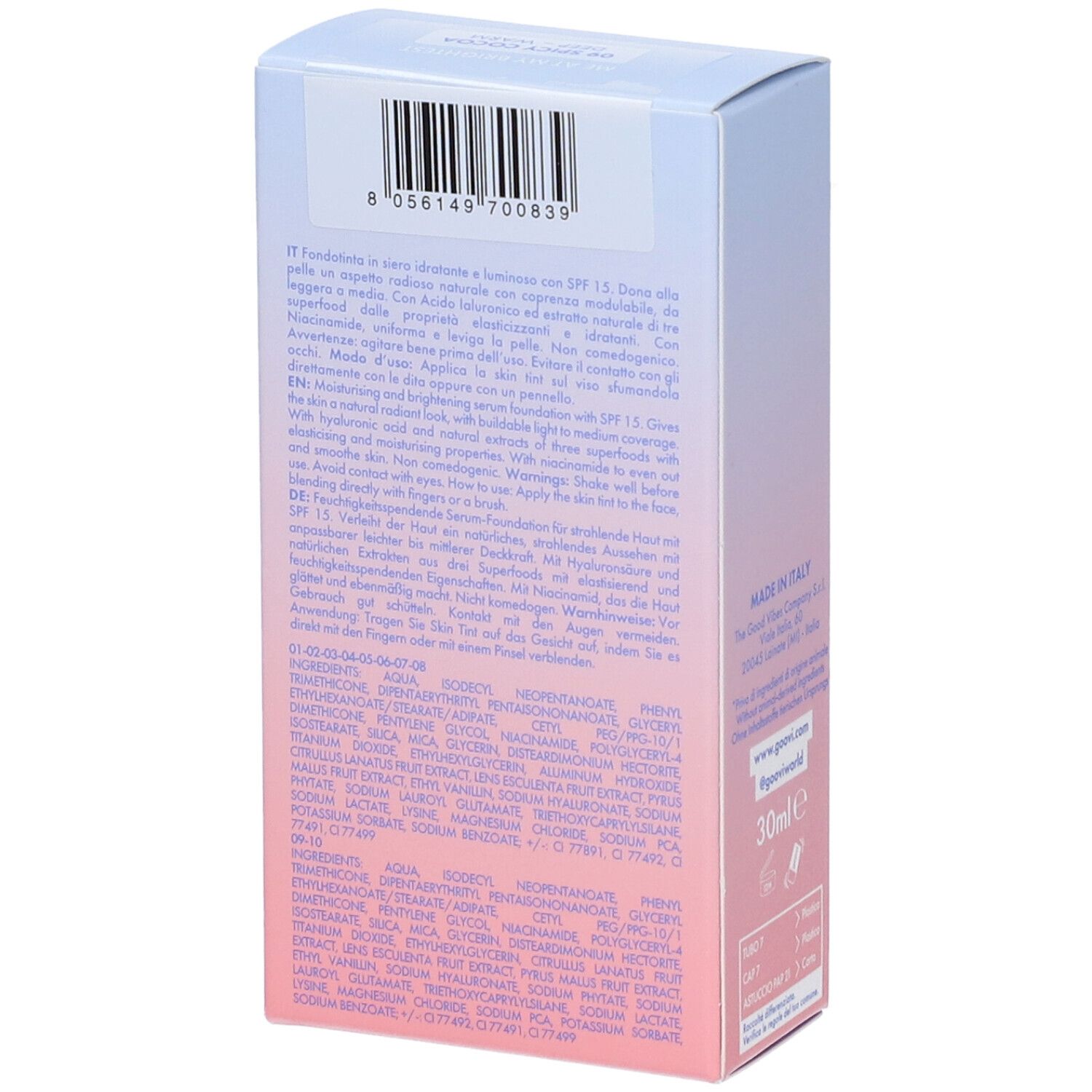 Goovi Me At My Brightest Siero Skin Tint SPF15 Tonalità 09 Spicy Cocoa