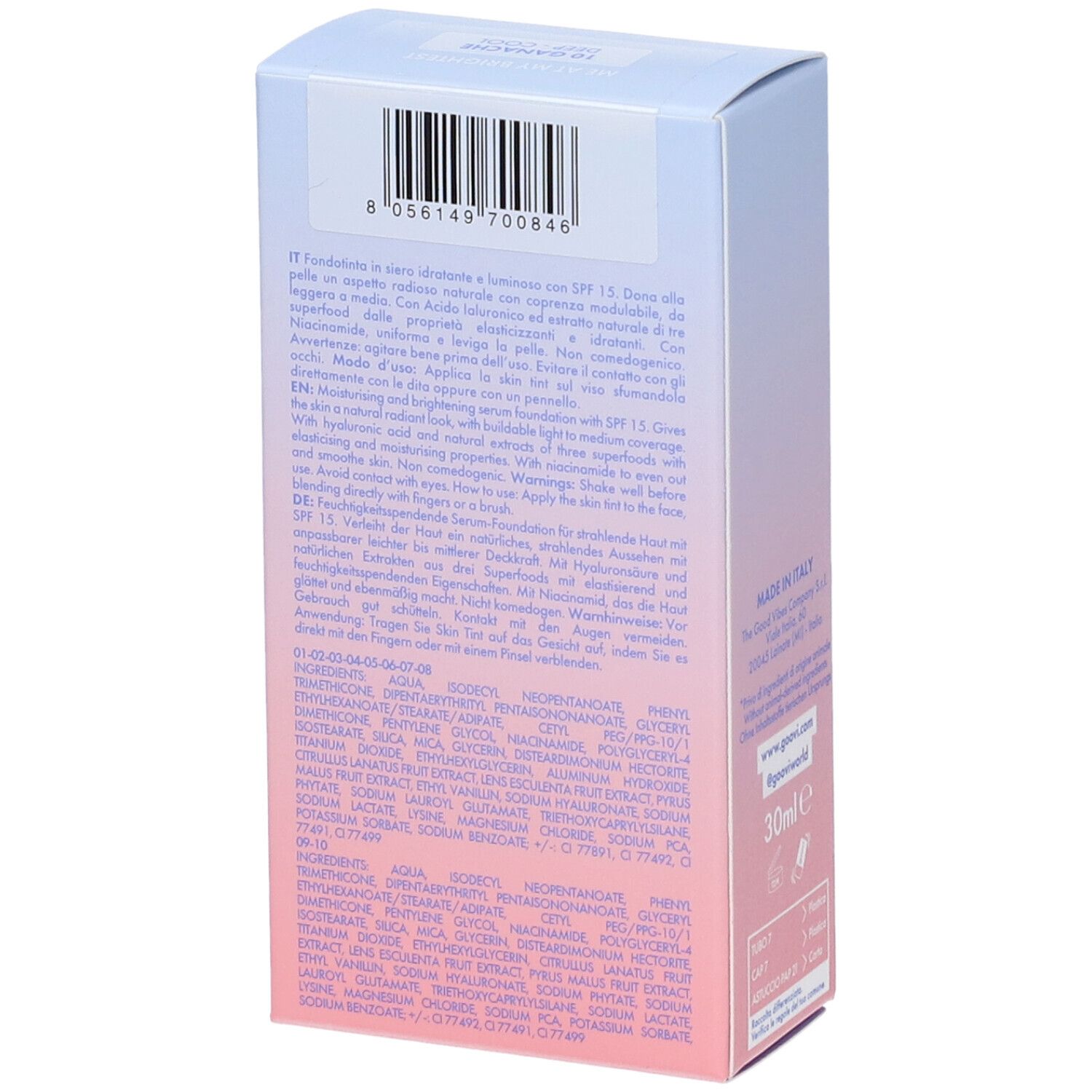 Goovi Me At My Brightest Siero Skin Tint SPF15 Tonalità 10 Ganache