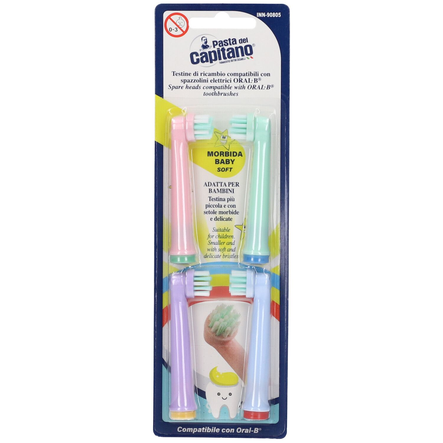 Pasta Del Capitano Testine Di Ricambio Baby Compatibili Con Spazzolini Elettrici Oral-B Setole Regolari Setola Morbida
