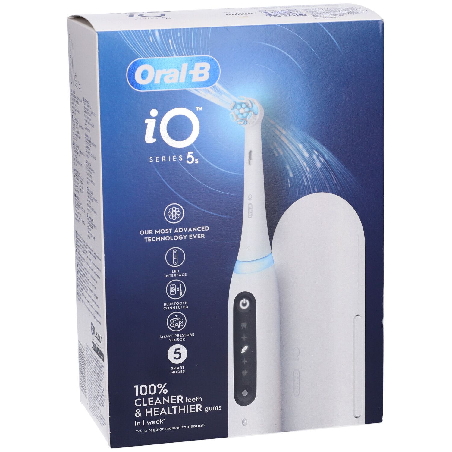 Confezione dello spazzolino elettrico Oral-B iO Series 5s. Prodotto e accessori.