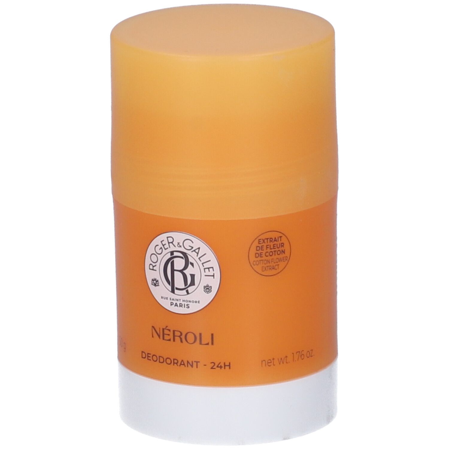 Deodorante stick arancione e bianco. Logo e scritta 'NÉROLI' visibili. Contenuto 1.76 oz.