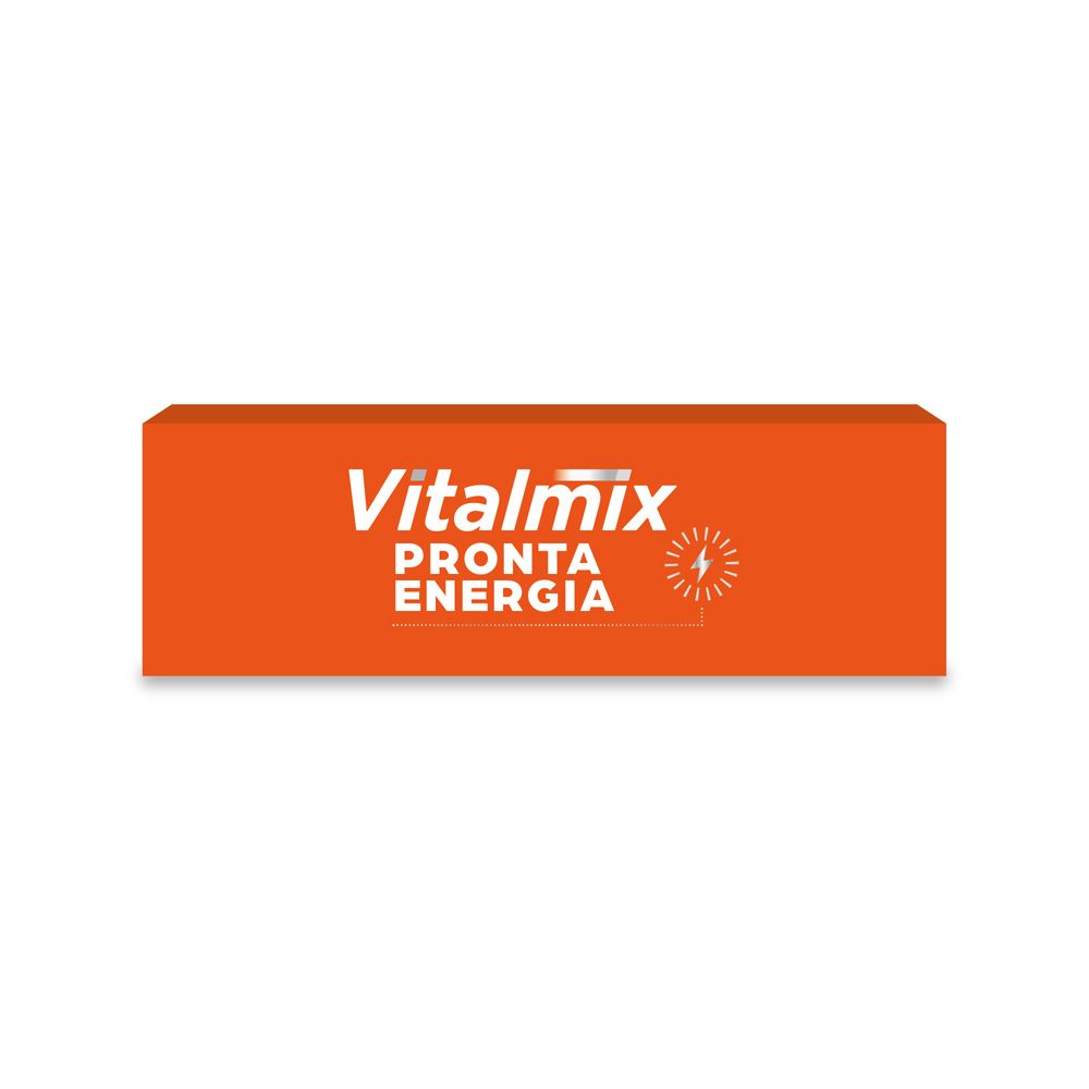 Scatola arancione con logo "Vitalmix Pronta Energia". Prodotto per l'energia.