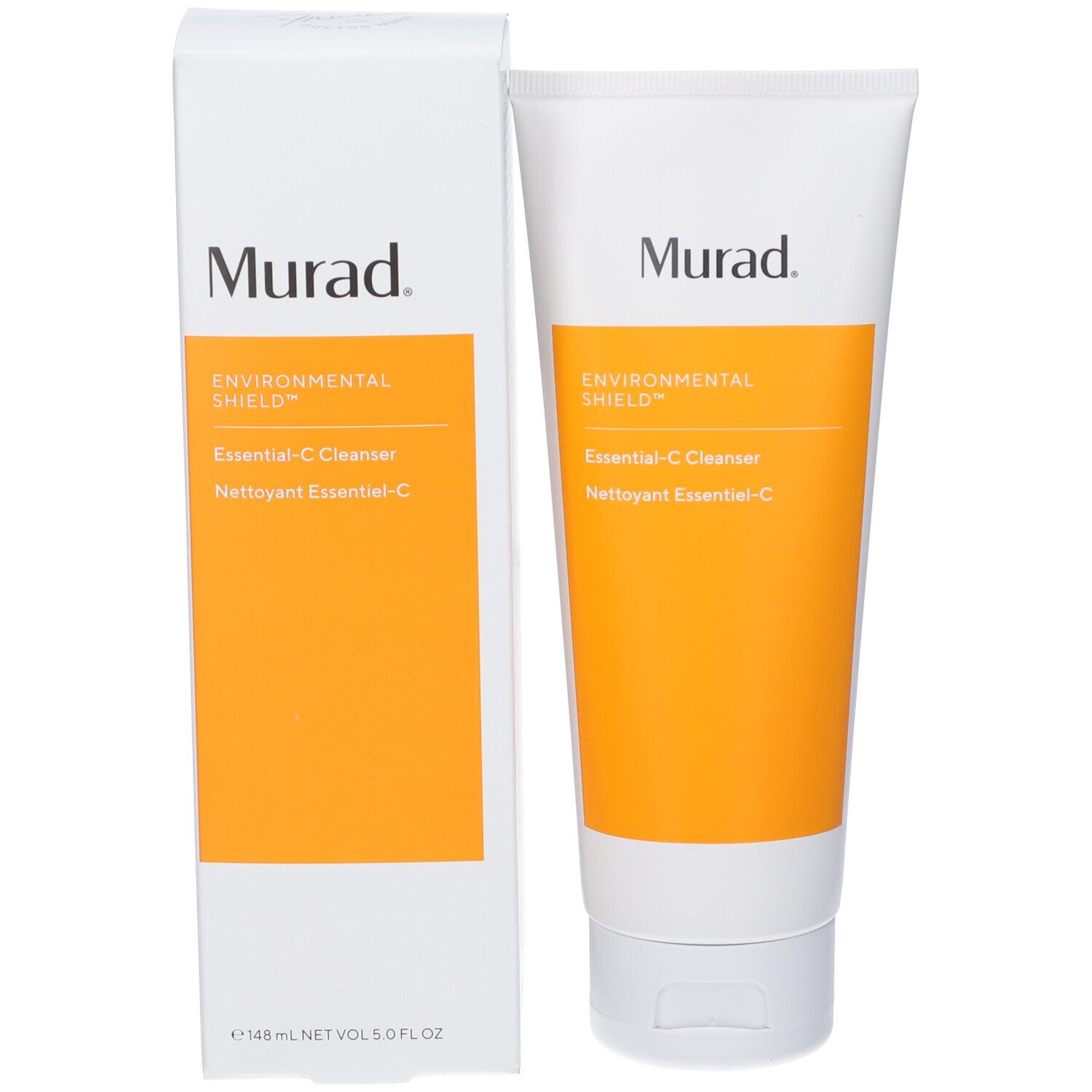 Confezione del prodotto. Tubo e scatola. Logo Murad. Essential-C Cleanser. Protezione ambientale.