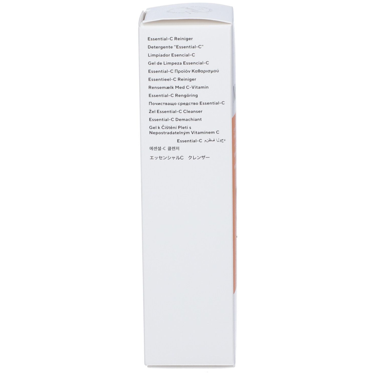 Lato della scatola. Nomi dei prodotti in diverse lingue. Logo Murad.