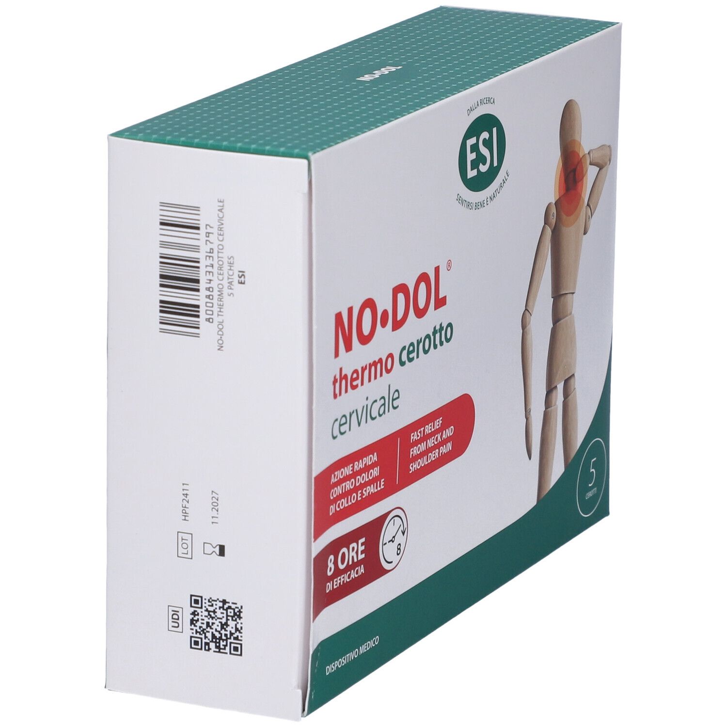 Scatola di ESI No Dol Thermo Cerotto Cervicale. Immagine e nome del prodotto. 5 pezzi.