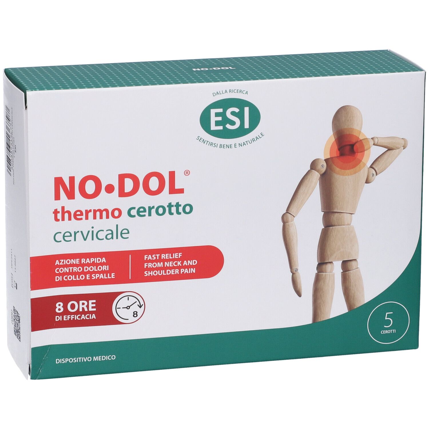 Scatola di ESI No Dol Thermo Cerotto Cervicale. Immagine e nome del prodotto. 5 pezzi.