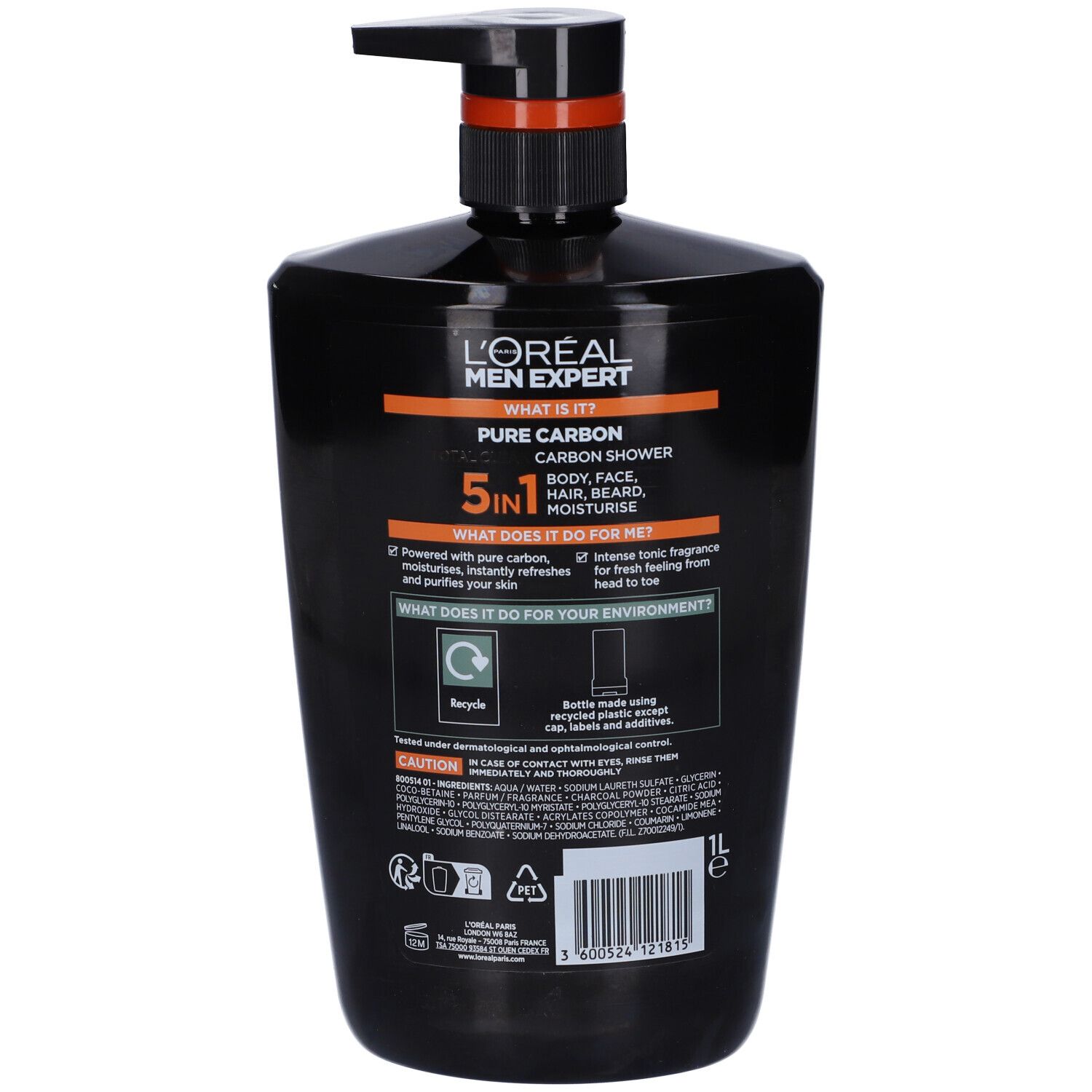 L´Oréal Men Expert Pure Carbon Total Clean Gel Doccia 5in1 Formato XXXL