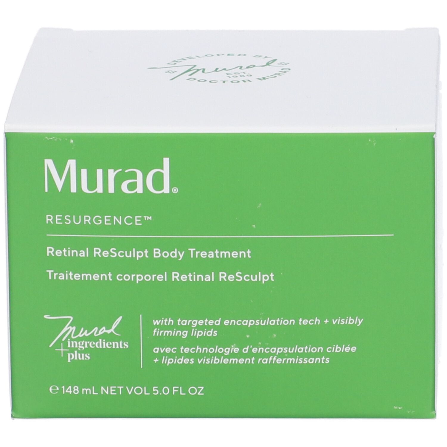 Scatola bianca. Scritta: Murad Resurgence, Retinal ReSculpt Body Treatment.