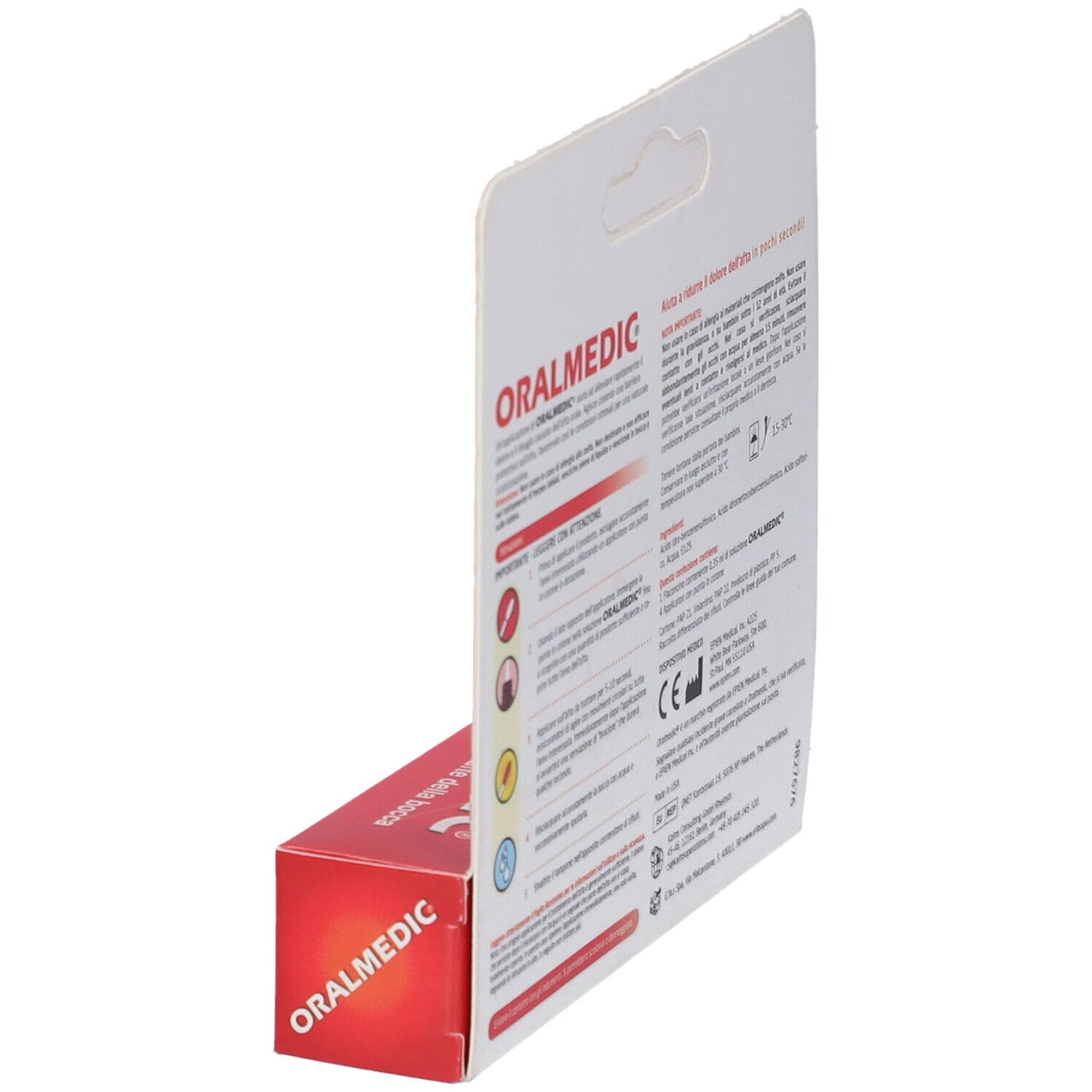 Retro confezione ORALMEDIC. Testo: uso, avvertenze. Marchio CE.