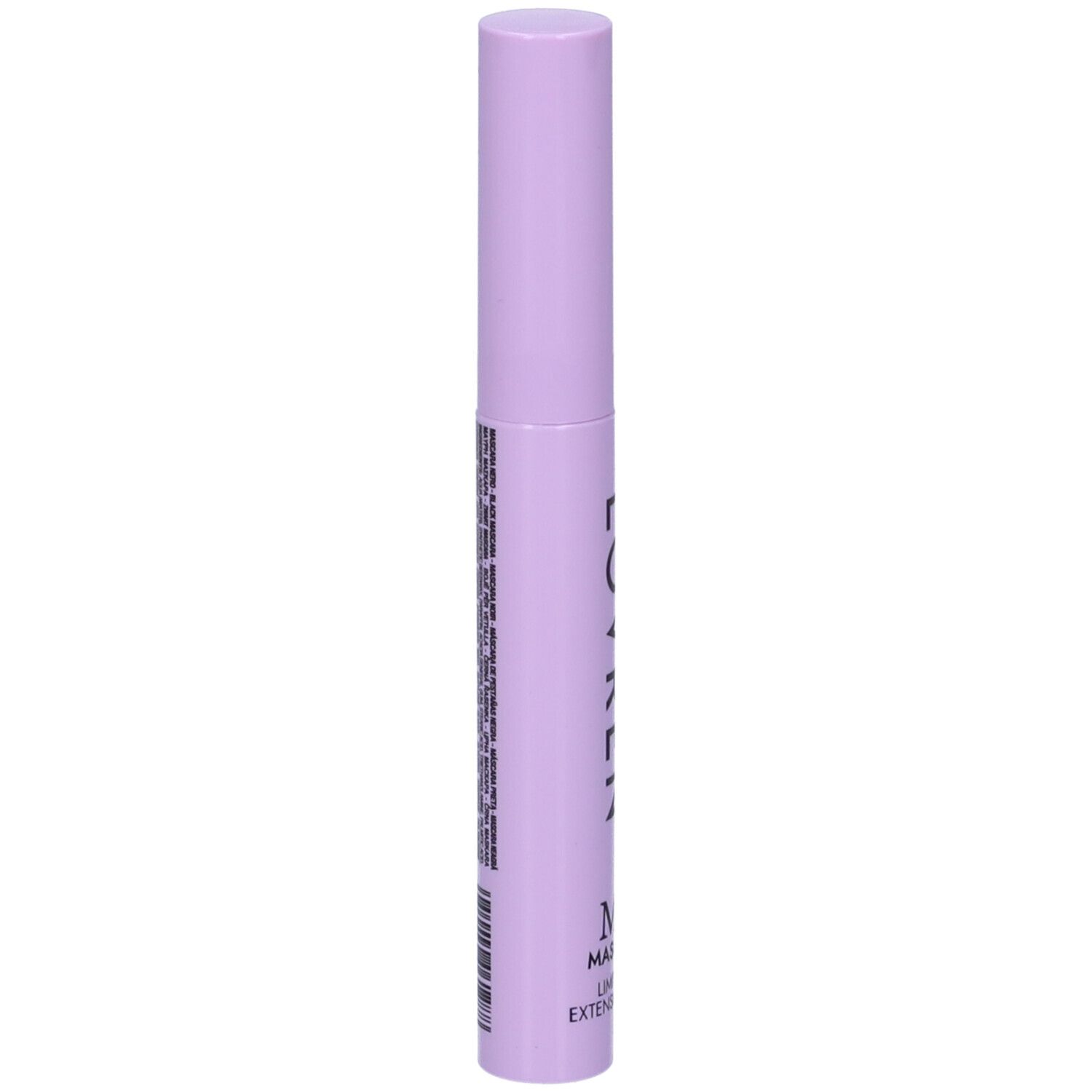 Tubo di mascara lilla chiaro. Scritta: LOVRÉN, M6 MASCARA, LIMITLESS EXTENSION CURL.