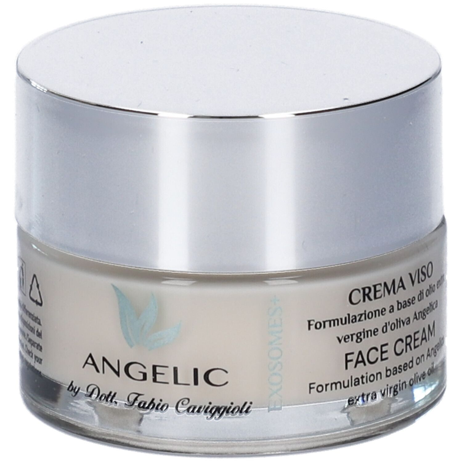 Vasetto crema con tappo argentato, 'Angelic Face Cream'.