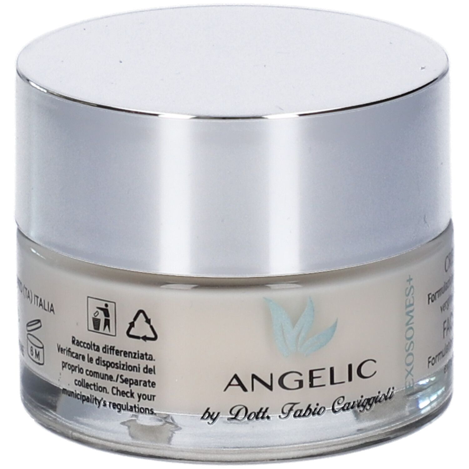 Vasetto di crema in vetro con tappo argentato, "ANGELIC by Dott. Fabio Caviggioli".