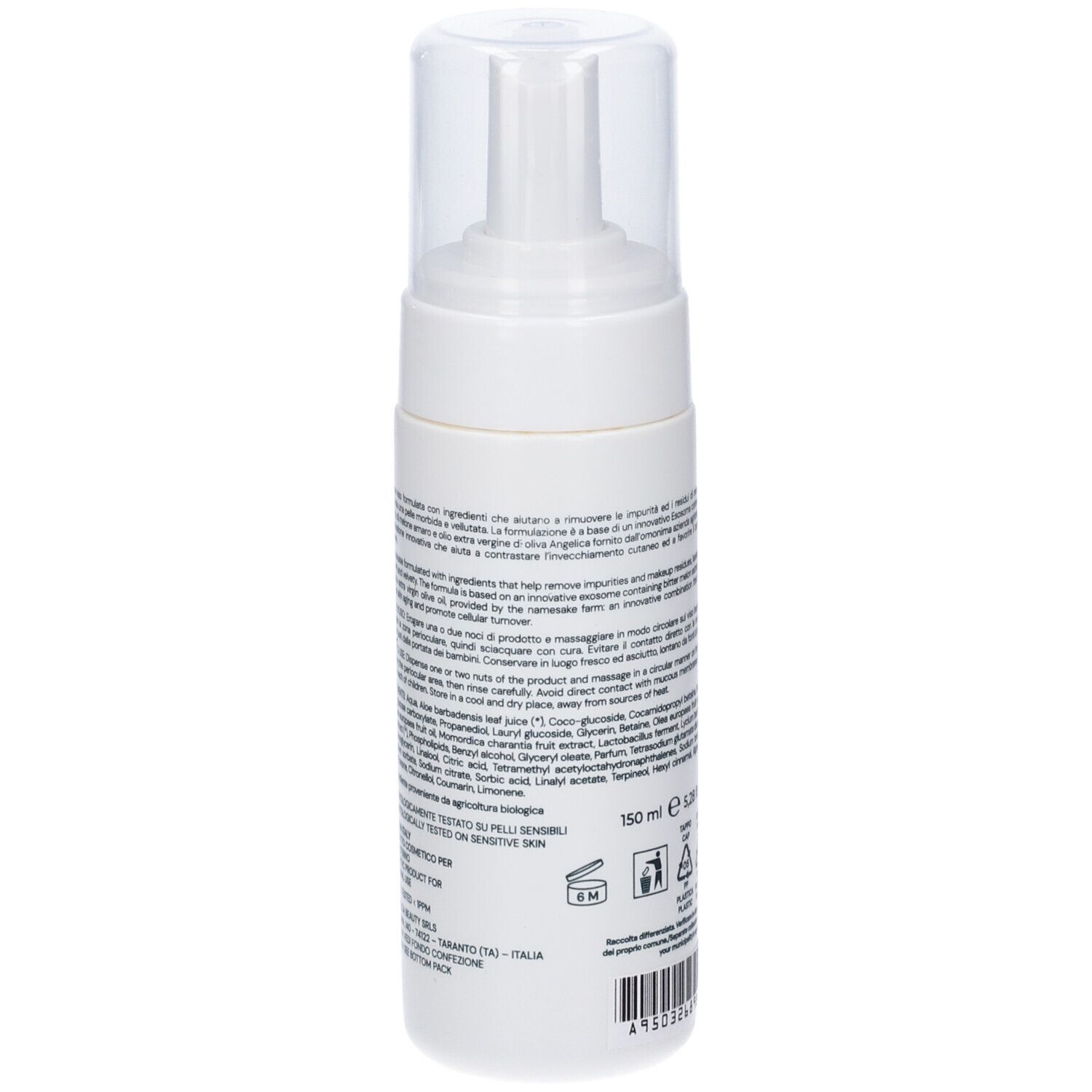 Flacone bianco con erogatore a pompa, 150 ml.