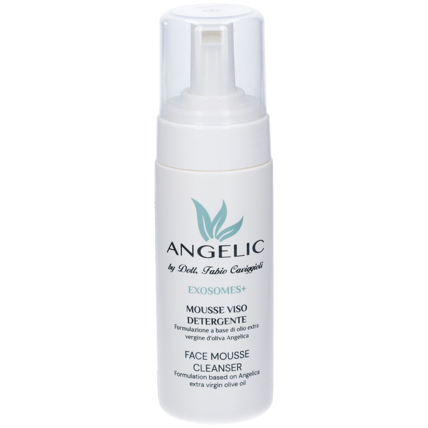 Flacone bianco con pompa per Angelic Face Mousse Cleanser.