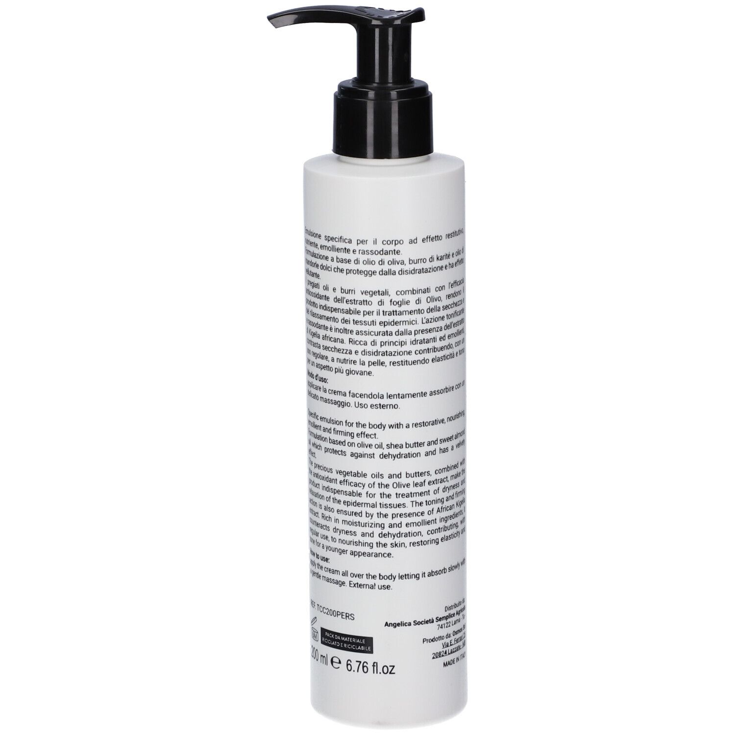 Lozione per il corpo in flacone con erogatore, 200ml. Idratante e ristrutturante.