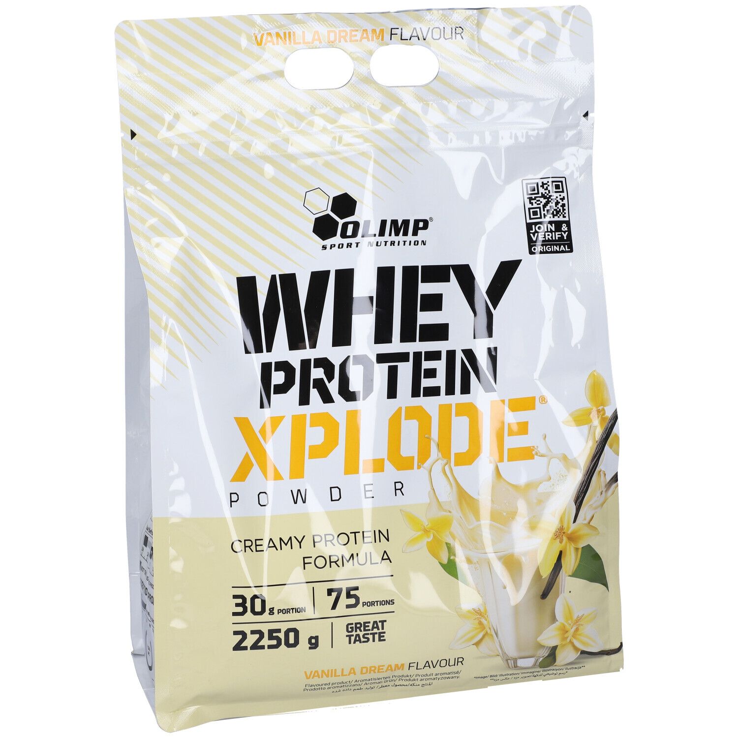 Olimp Whey Protein Xplode in polvere, gusto vaniglia, busta da 2250g.